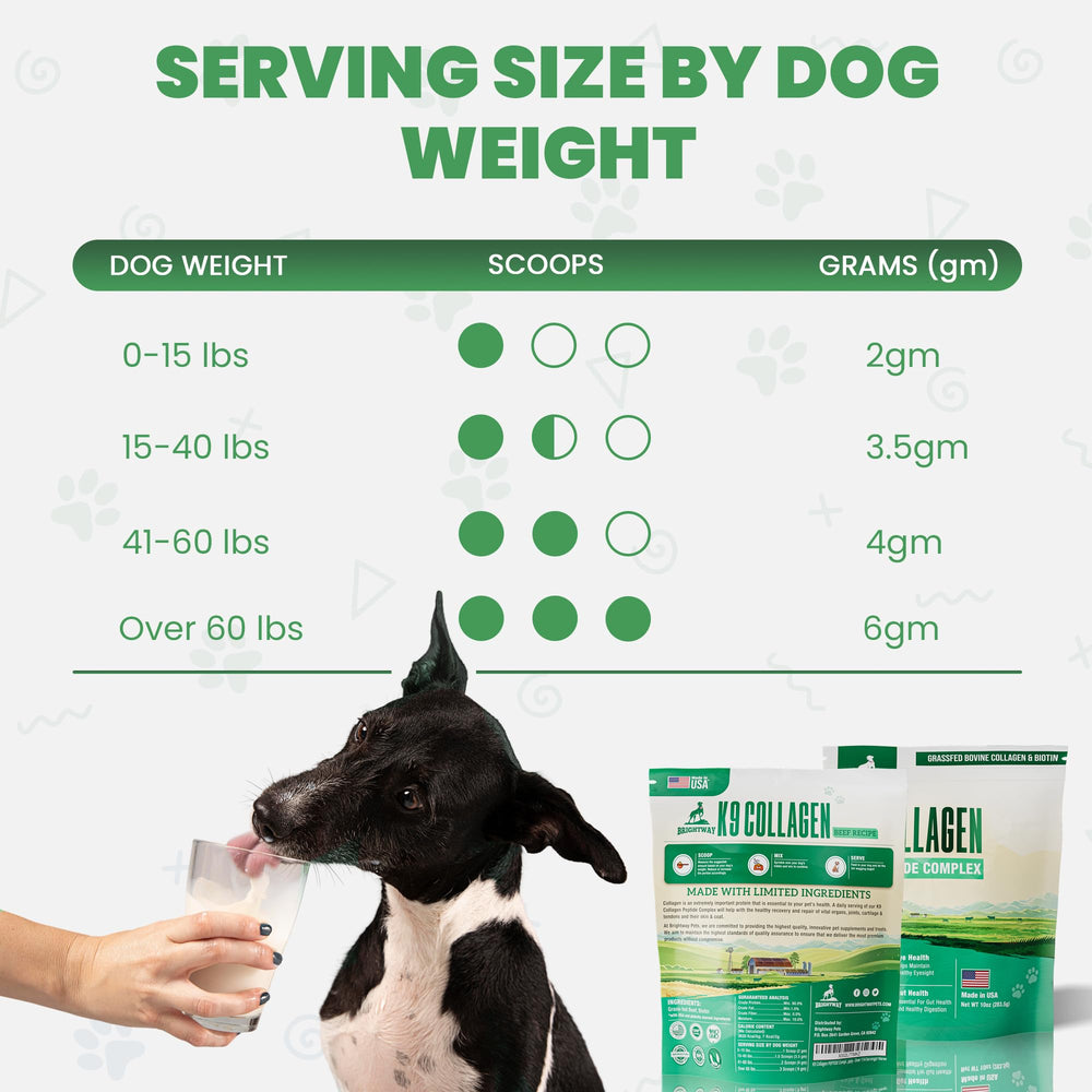 Brightway Pets K9 collagene peptide amino-acides essentiels, apport nutritionnel pour muscles et ligaments.