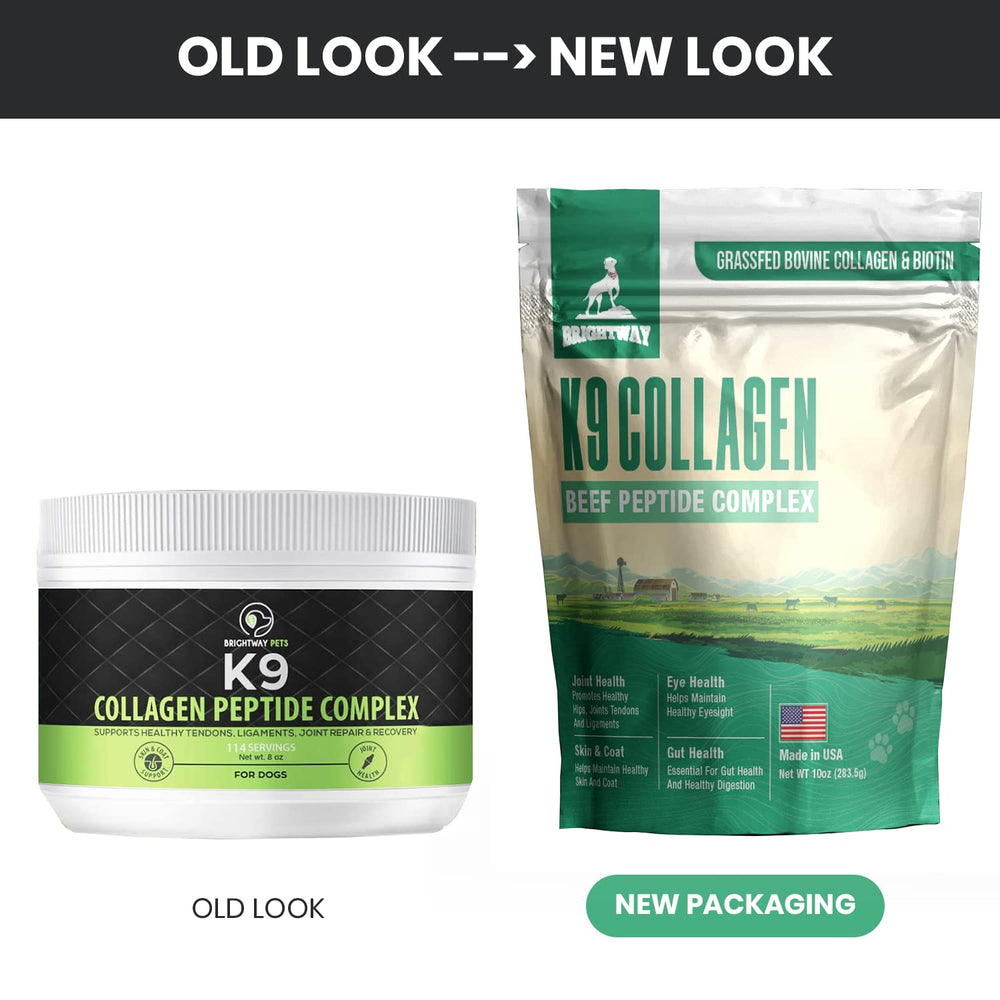 Brightway Pets K9 collagene peptide biotine energie poil, soutien à la vitalité et à la fourrure.