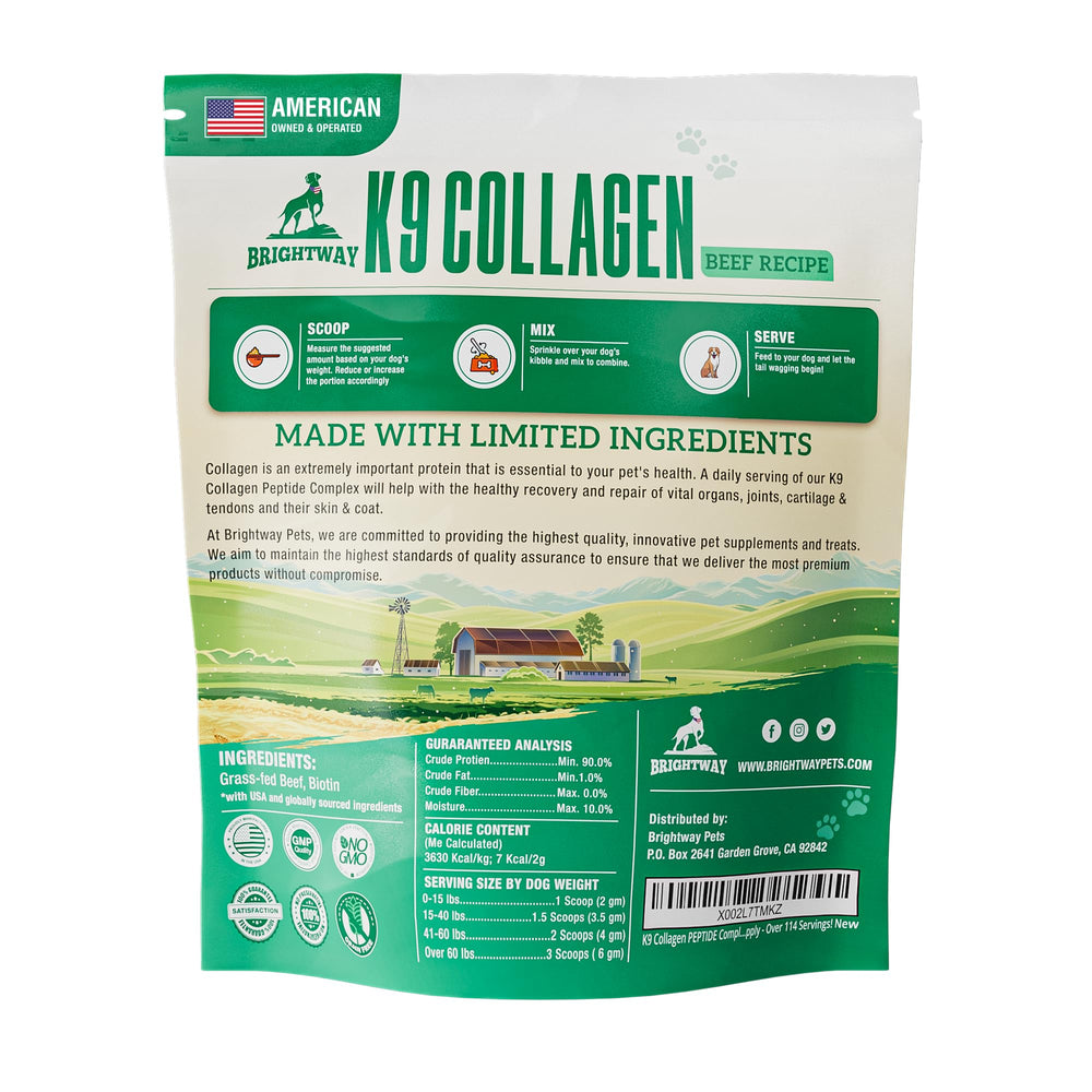Brightway Pets K9 collagene peptide dosette, dosage facile dans la routine quotidienne.