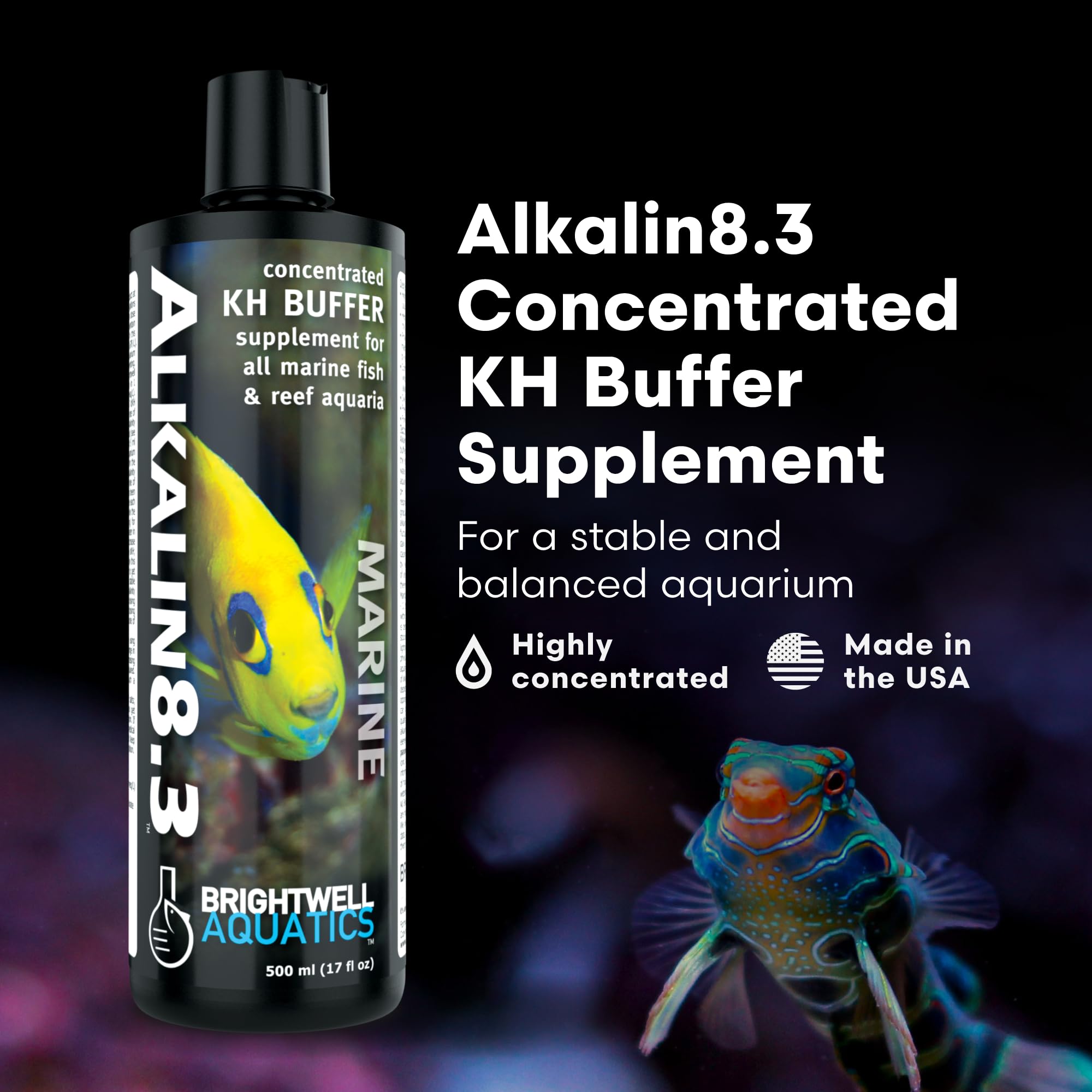 Brightwell Aquatics Alkalin8.3 régule le pH à 8,3 pour un biotope fiable.