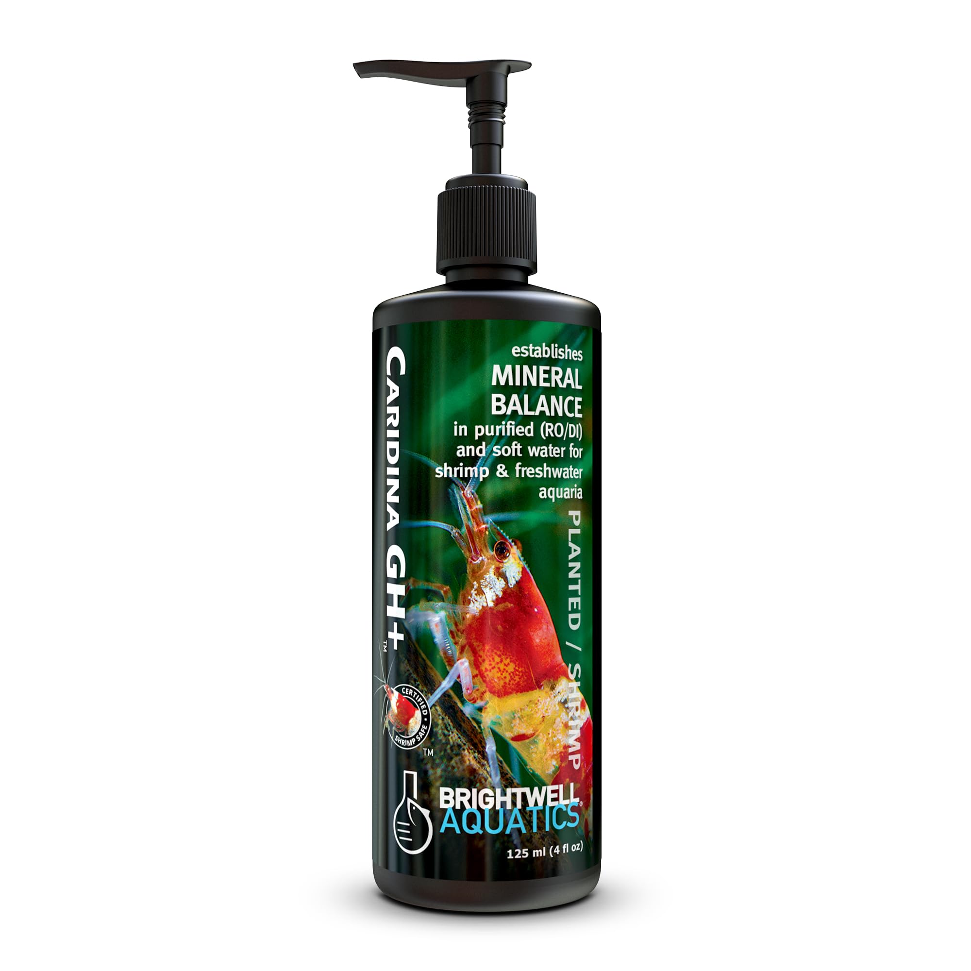 Brightwell Aquatics Caridina GH+ bouteille montrant la reminéralisation d'une eau filtrée
