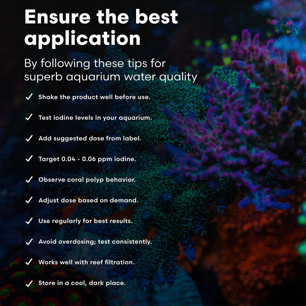 Brightwell Aquatics Iodion - formule adaptée à tous les niveaux d'aquariophilie récifale.