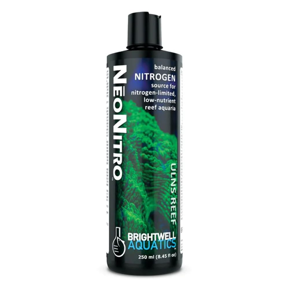 NeoNitro Brightwell Aquatics, bouteille de nutriments reef, équilibre carbone-azote-phosphore bénéfique.