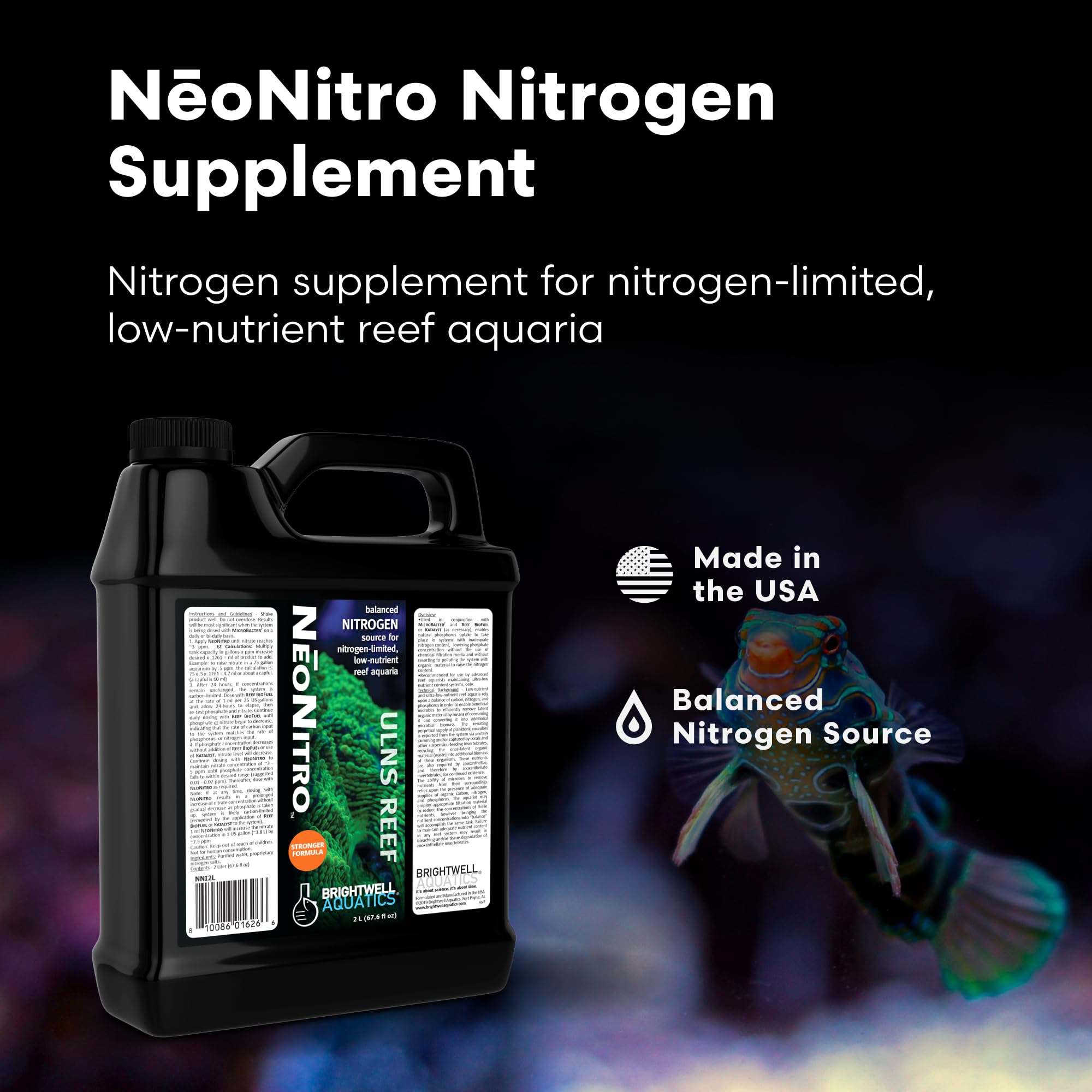 NeoNitro: étiquette démontrant le dosage pour planifier l'entretien du récif.