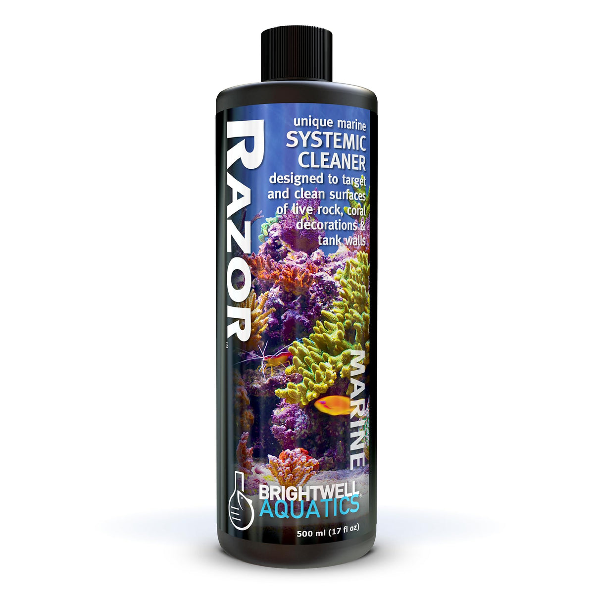 Brightwell Aquatics Razor Marine : bouteille et etiquette visibles, dosage precis recommandé.