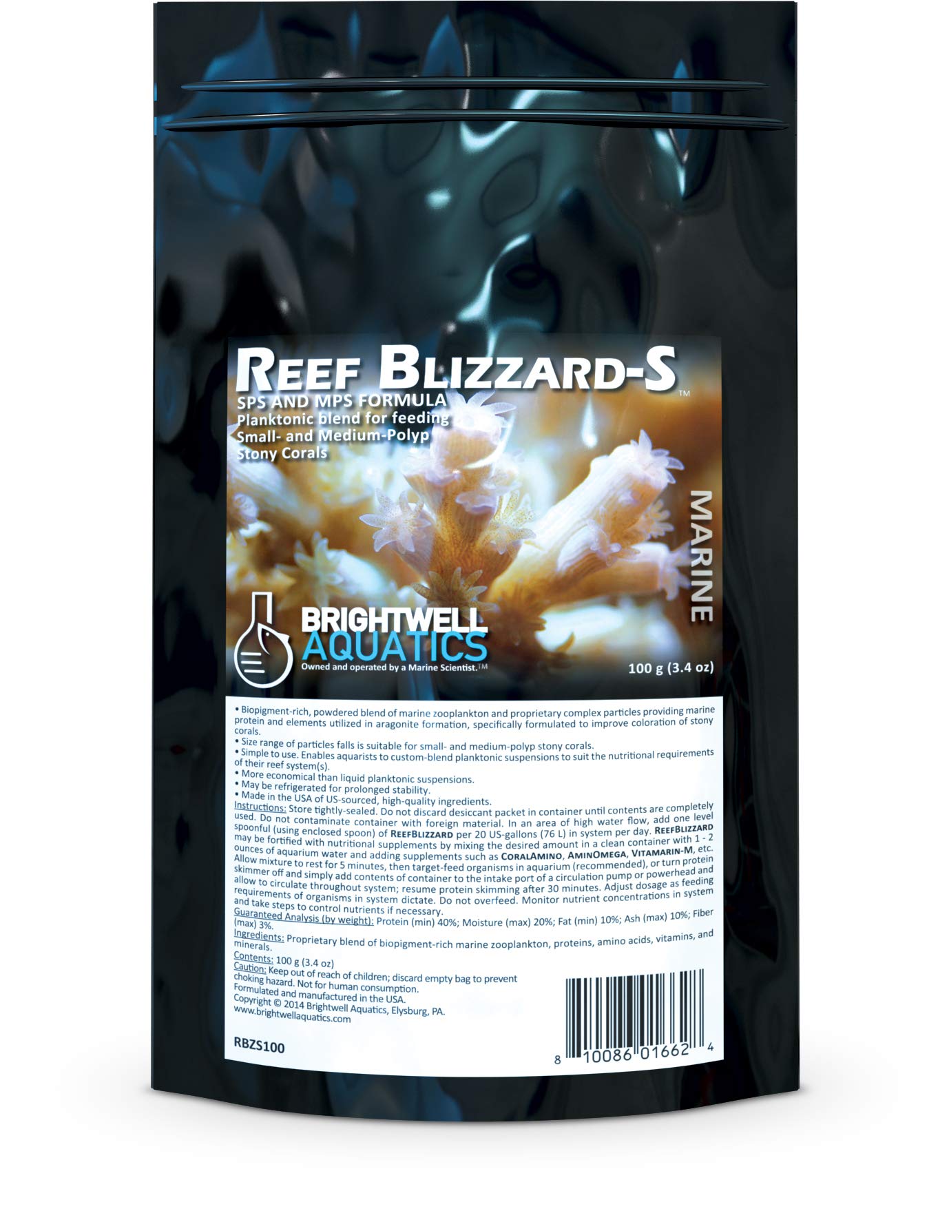 Brightwell Reef Blizzard-S, poudre planktonique, alimentation des coraux à petits et moyens polypes.