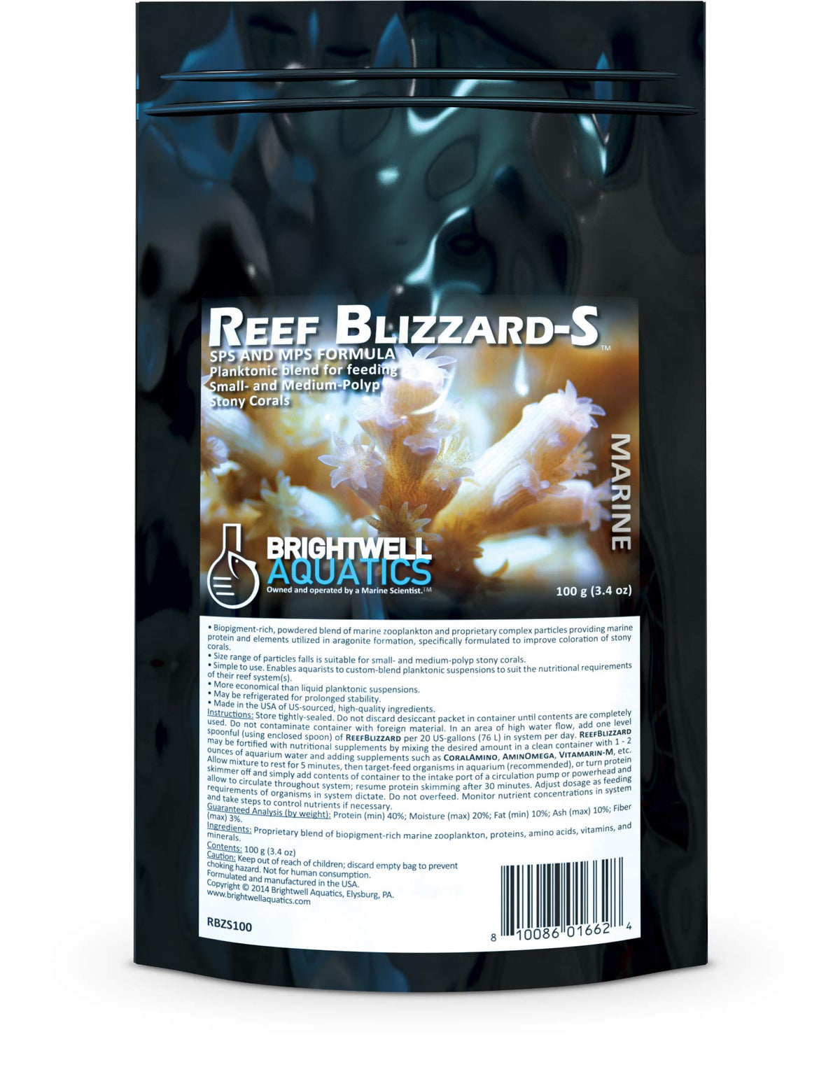 Brightwell Reef Blizzard-S, poudre planktonique, alimentation des coraux à petits et moyens polypes.