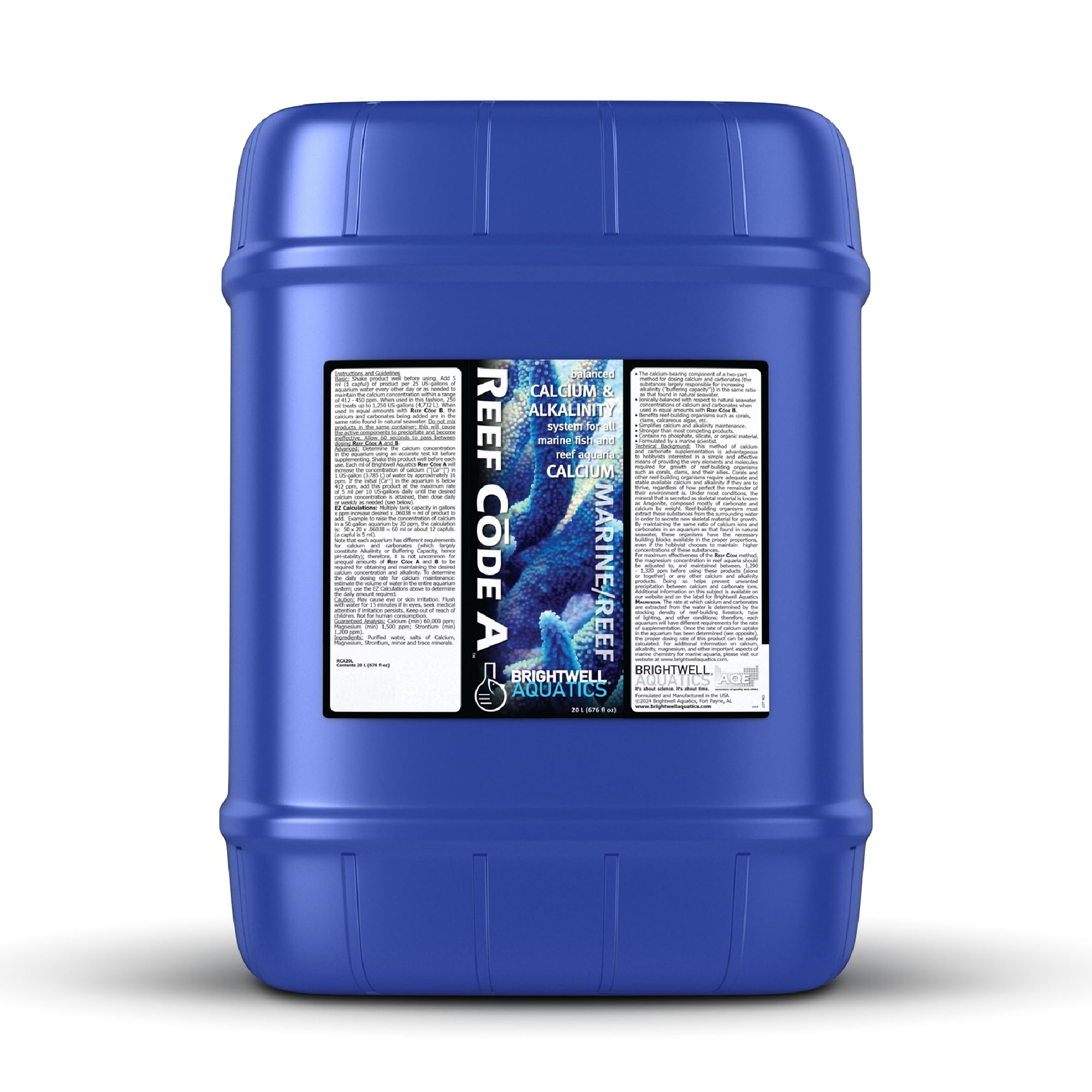 Brightwell Aquatics Reef Code A, bouteille-dosage avec repères pour maintenir l'équilibre calcique.