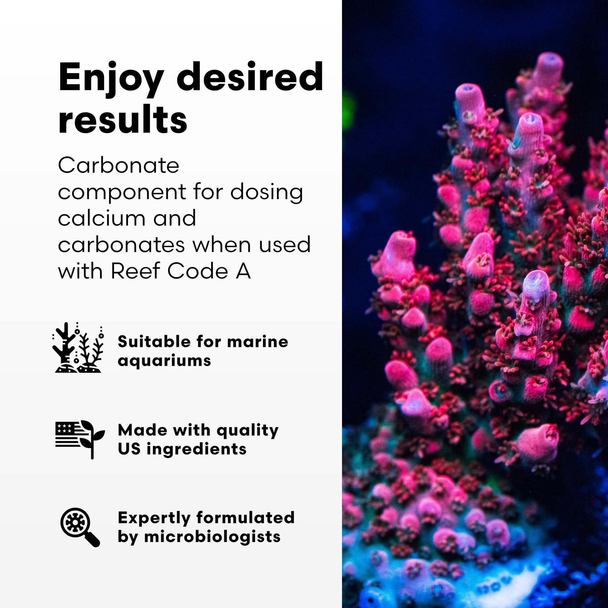 Étiquette Reef Code B montre l'absence de phosphate et silicate pour pureté.