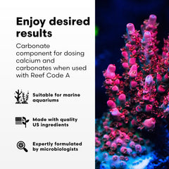 Étiquette Reef Code B montre l'absence de phosphate et silicate pour pureté.