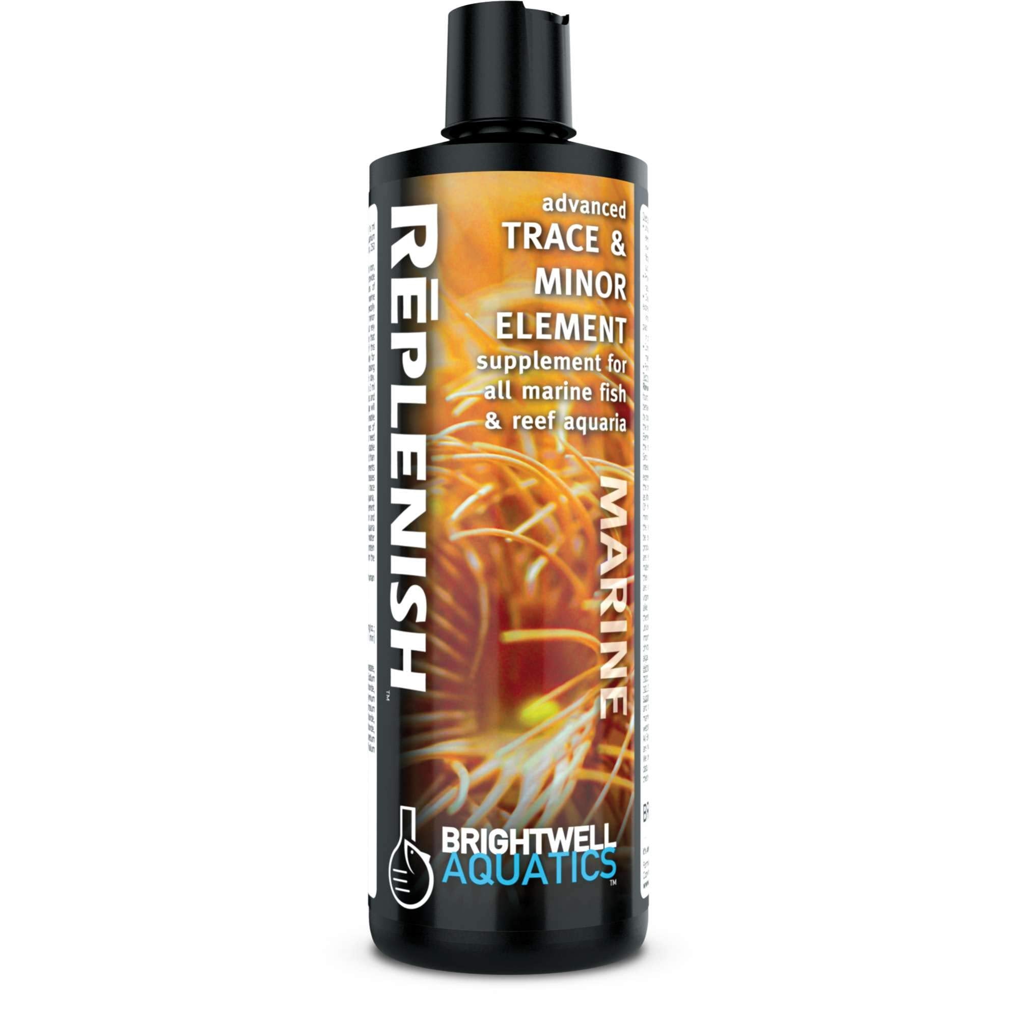 Brightwell Aquatics Replenish – bouteille 250 ml, soutien des éléments traces essentiels pour l'aquarium marin.