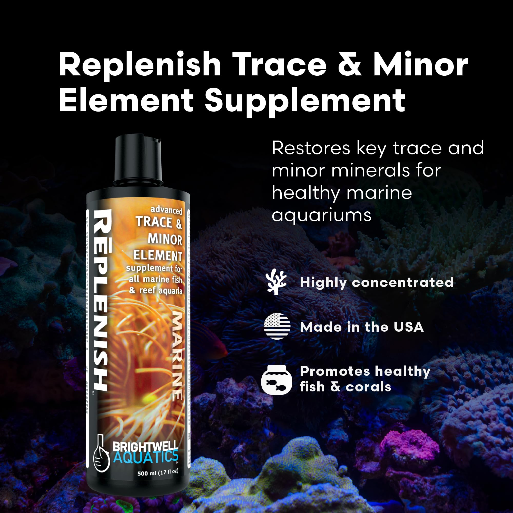 Brightwell Aquatics Replenish – dose simple, rééquilibre les éléments mineurs dans l'eau marine.
