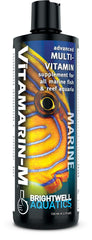 Vitamarin M Brightwell: bouteille montrant le supplément pour poissons marins et coraux.