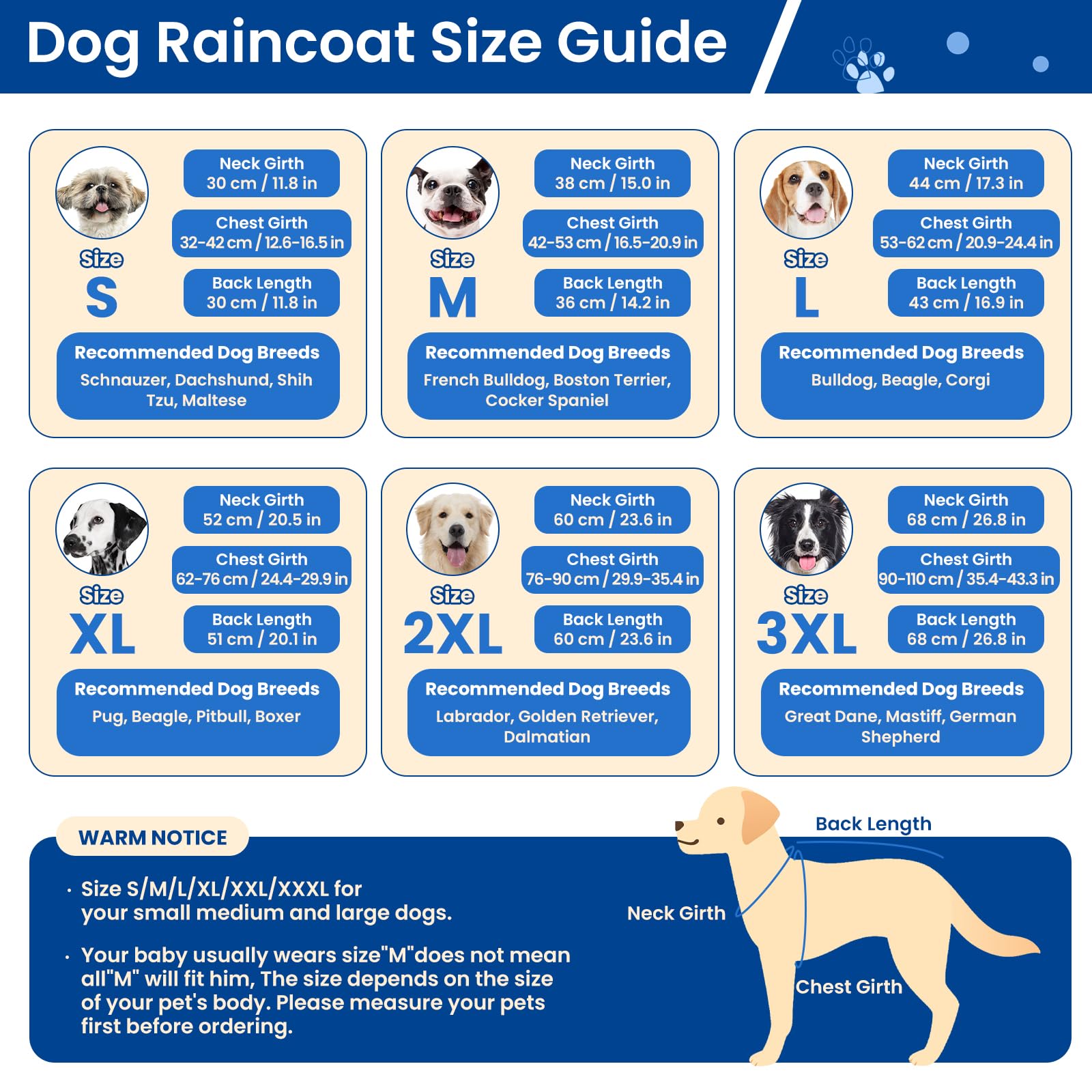 BRKURLEG six tailles disponibles, trouvez facilement le bon ajustement pour votre chien.