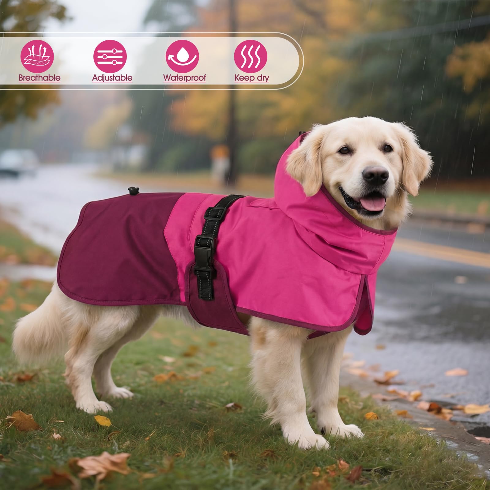 BRKURLEG manteau imperméable pour chien avec bandes réfléchissantes pour meilleure visibilité.