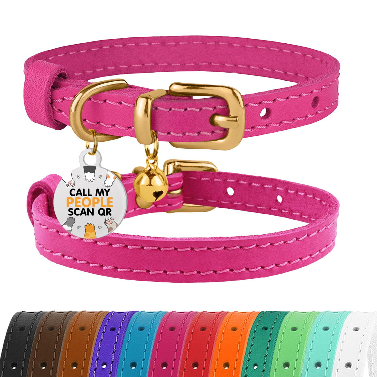 BRONZEDOG collier chat cuir rose doré avec cloche amovible pour un look élégant.