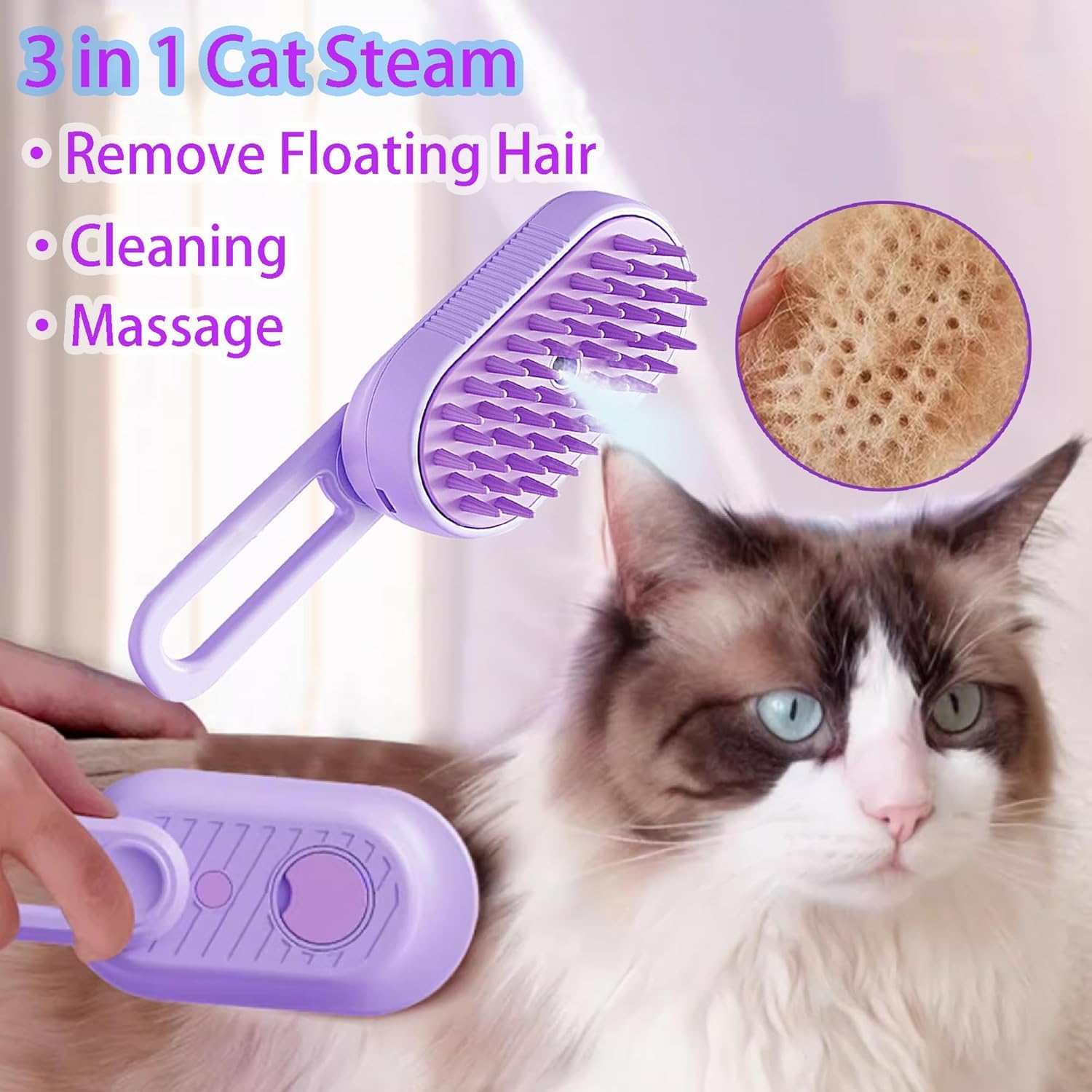 3 en 1 brosse vapeur chat, peigne silicone doux respectant la peau