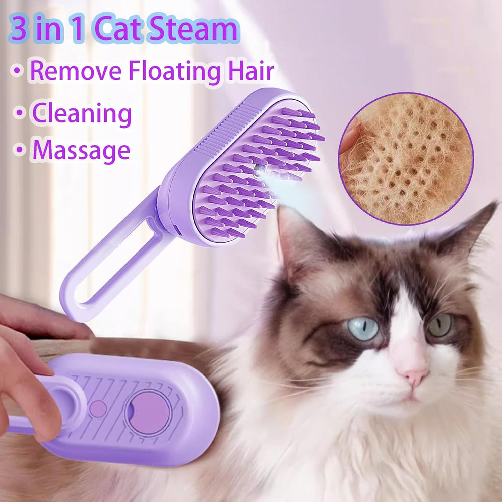 3 en 1 brosse vapeur chat, peigne silicone doux respectant la peau