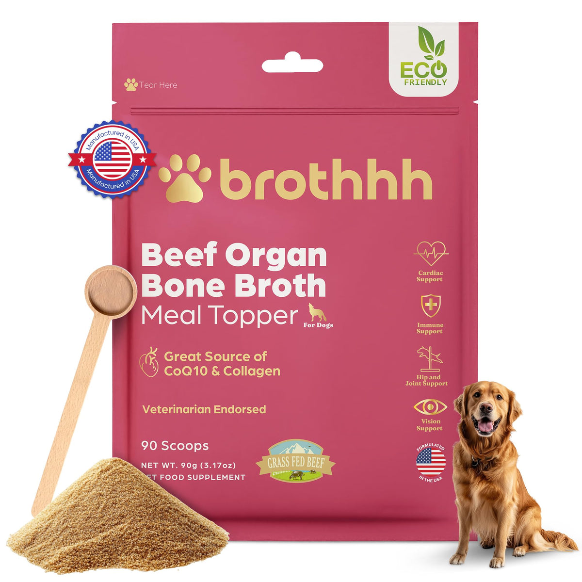 Brothhh bouillon boeuf organes pour chien — emballage pratique et repas plus appétent