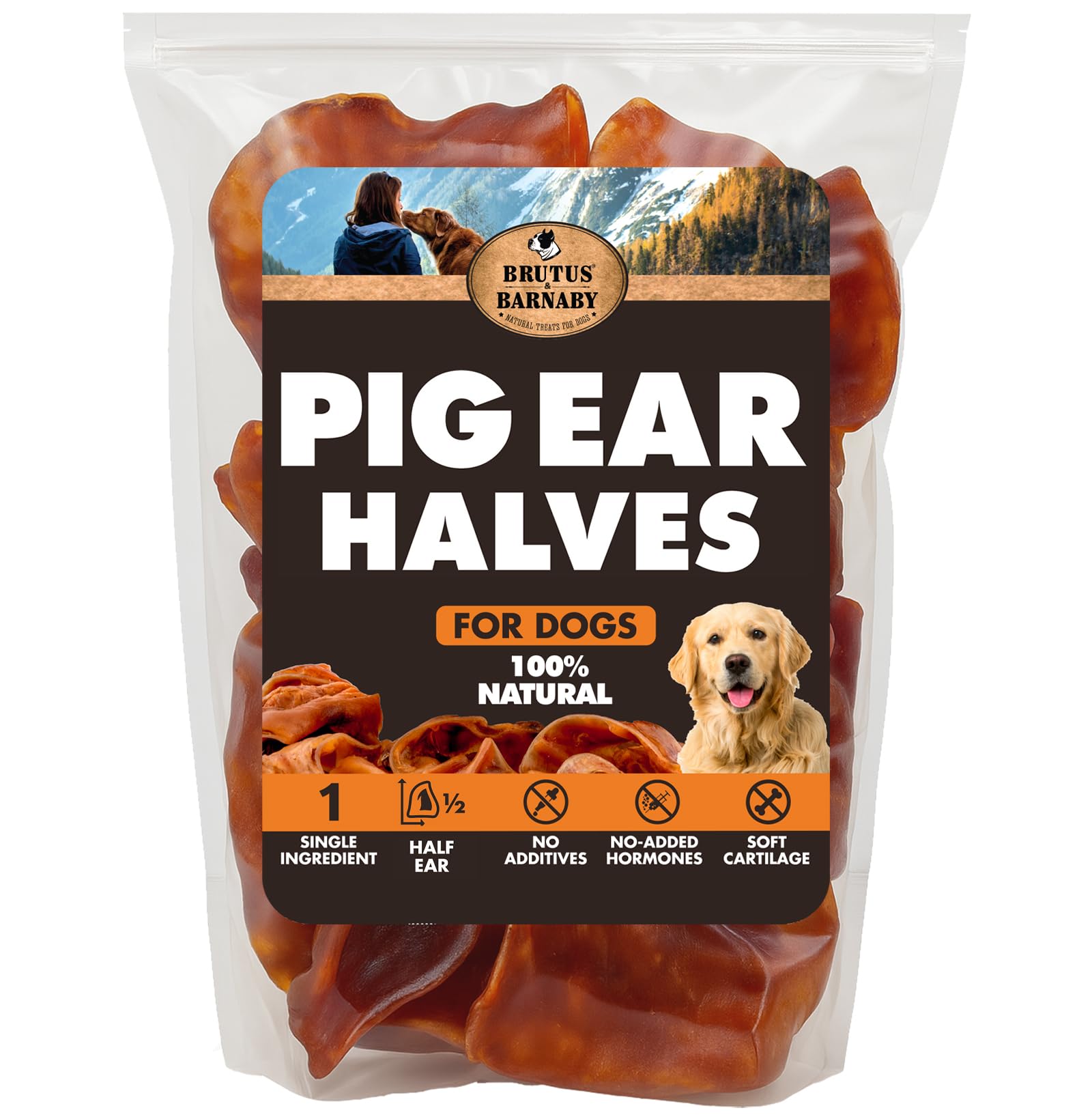 BRUTUS & BARNABY – demi-oreilles de porc pour chiens, croquantes et digestibles.
