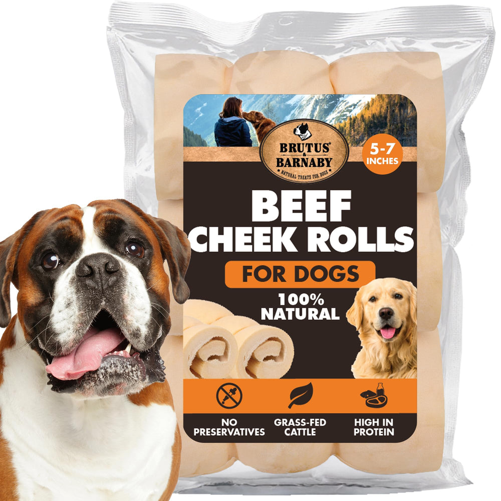 Pack Brutus et Barnaby avec tranches de joue de bœuf pour chien, longue durée.