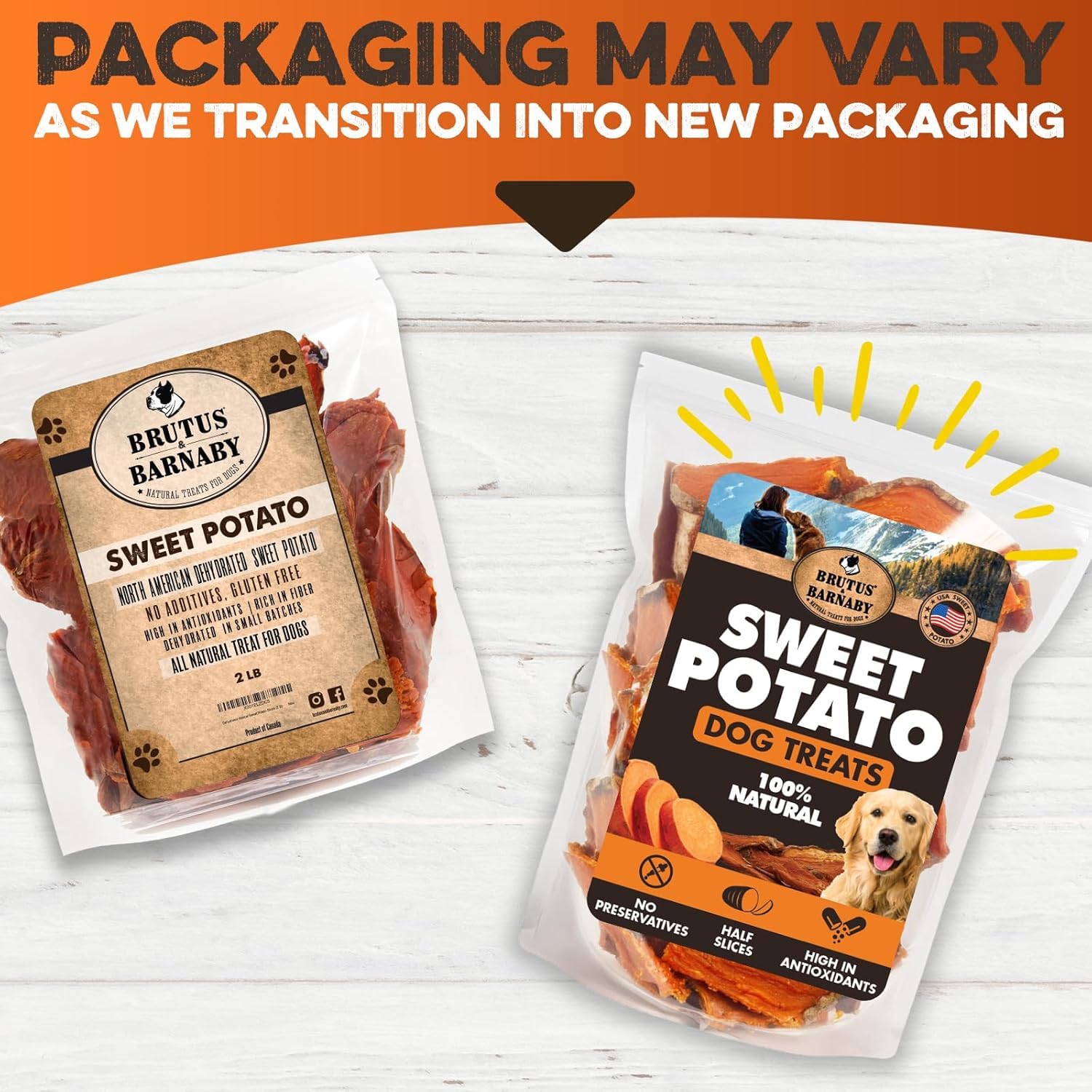 BRUTUS & BARNABY tranches patate douce épaisses, texture robuste pour chiens actifs