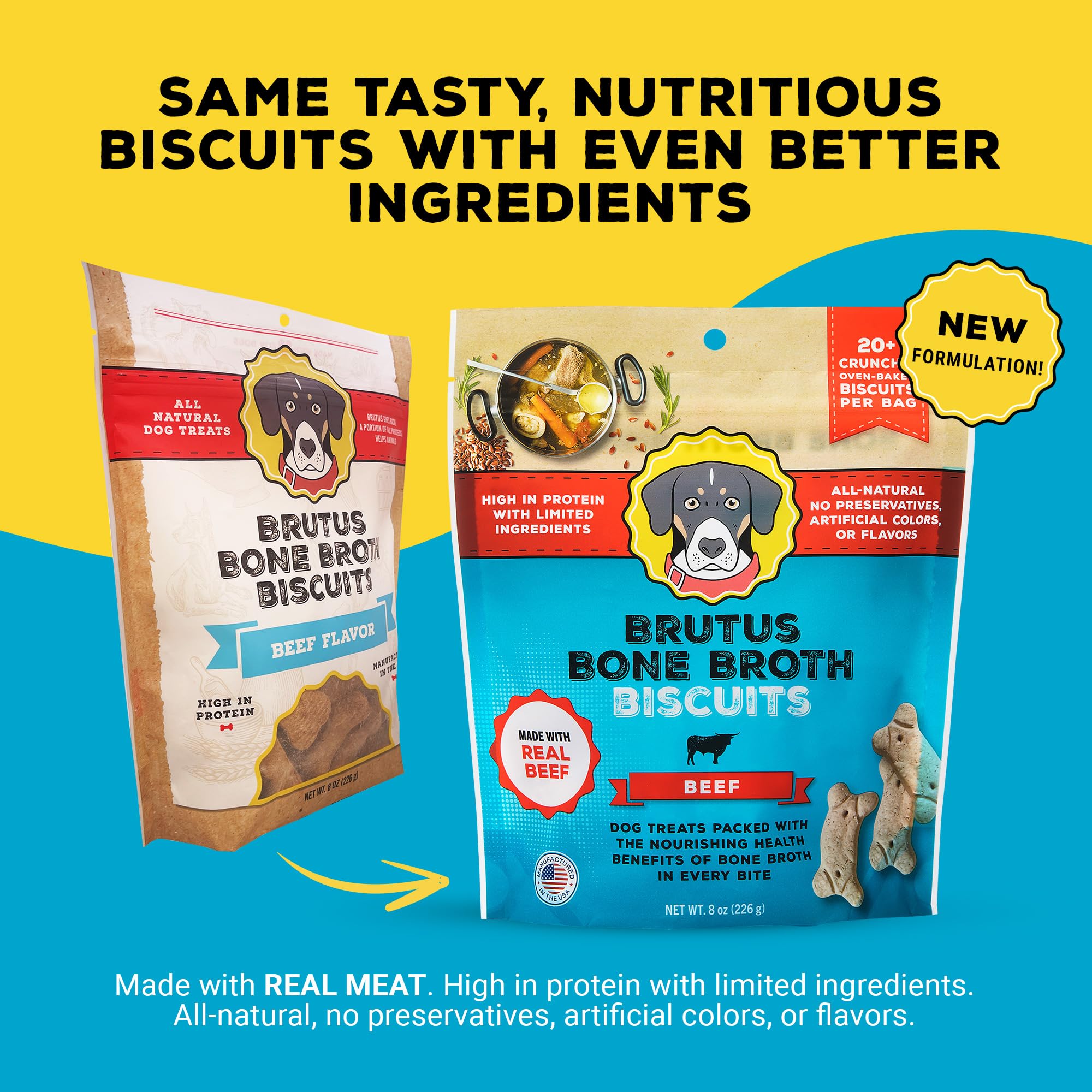 Brutus Bone Broth Biscuits - idéal-collations, parfait pour récompenser lors des séances de jeu.