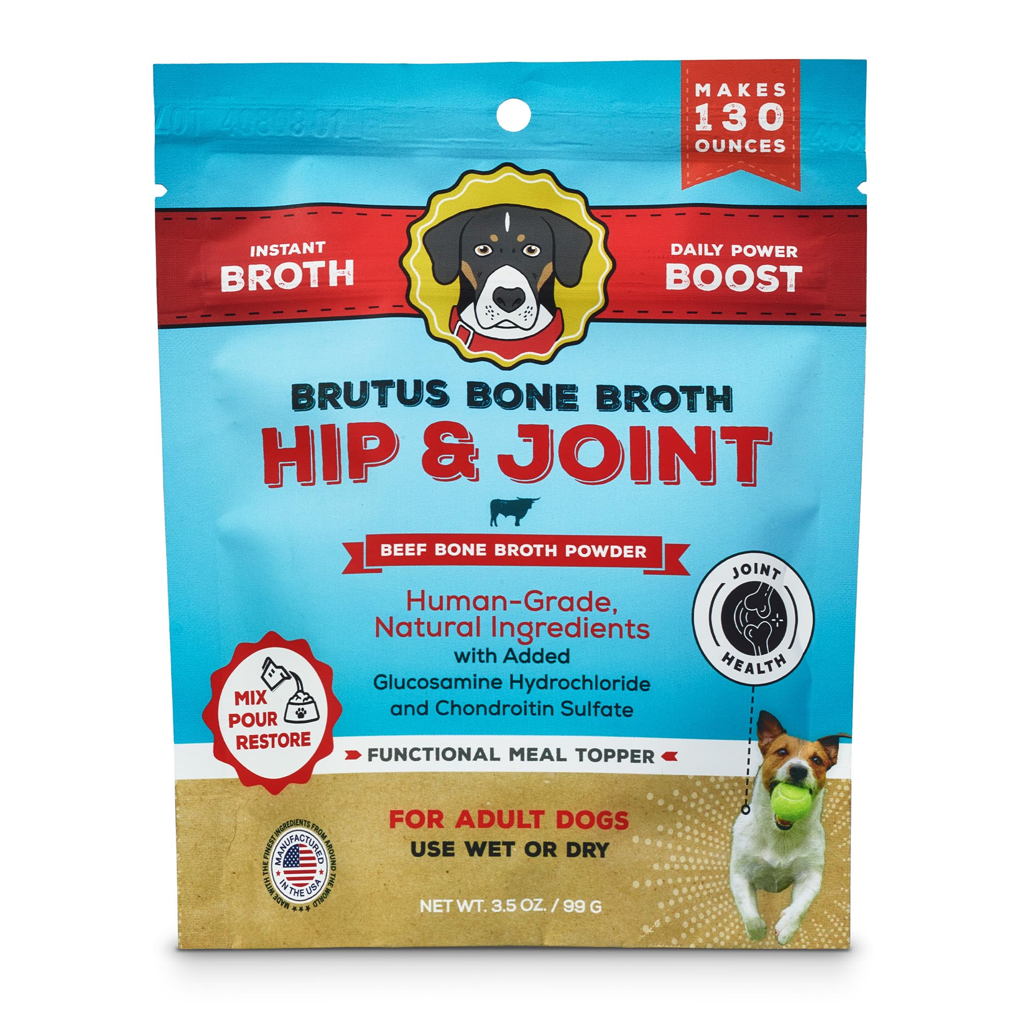 Brutus Broth poudre-bouillon-os-chien : bouillon appétent qui hydrate et complète les repas.