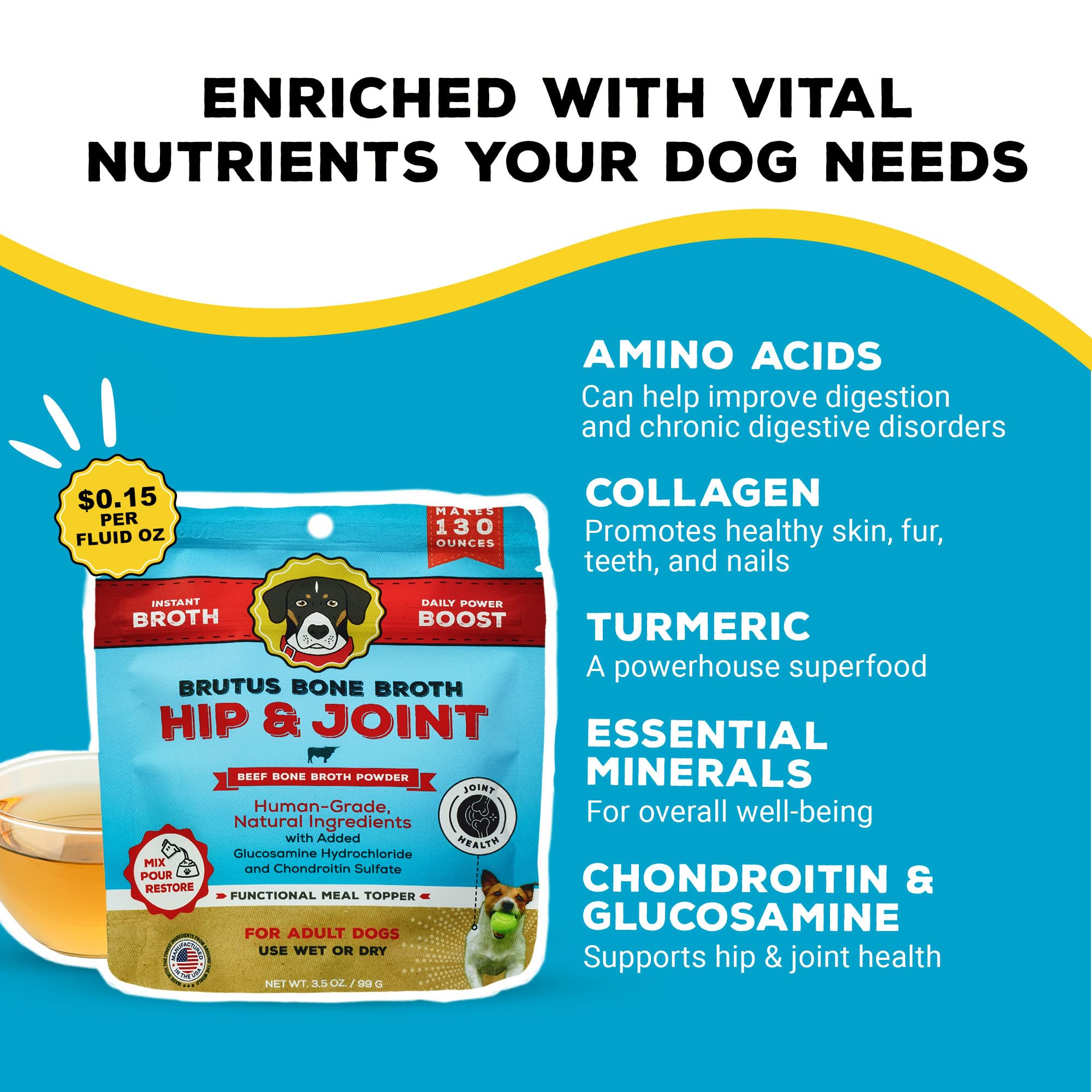 Brutus Broth sante-peau-poil-chien : peut contribuer à une peau et un pelage sains.
