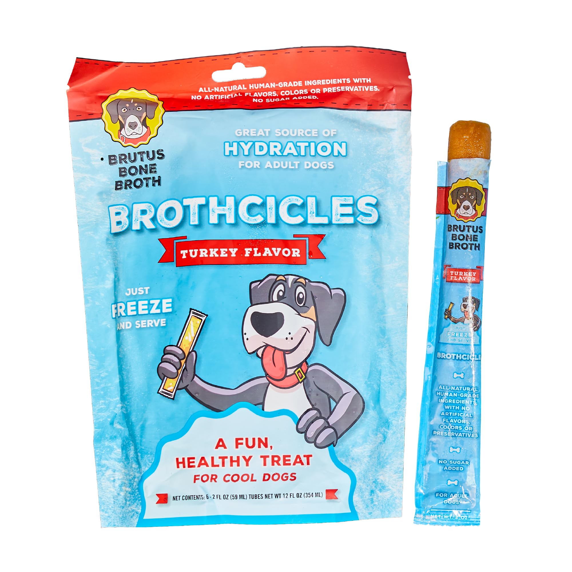 Brutus Brothcicles: friandise glacée au goût dinde pour chien, hydratation.