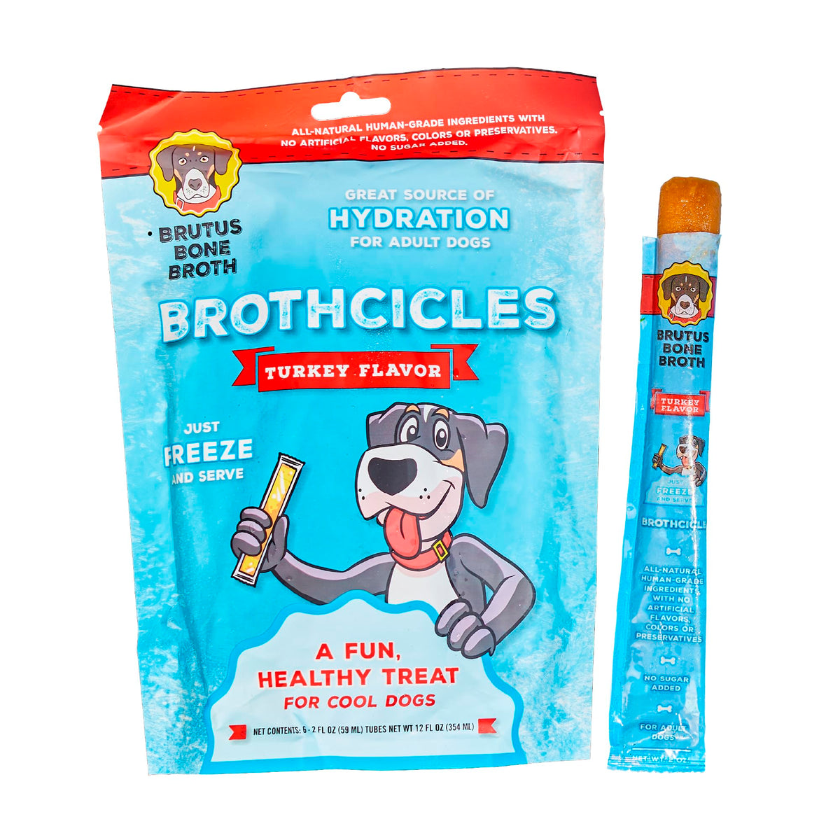 Brutus Brothcicles: friandise glacée au goût dinde pour chien, hydratation.
