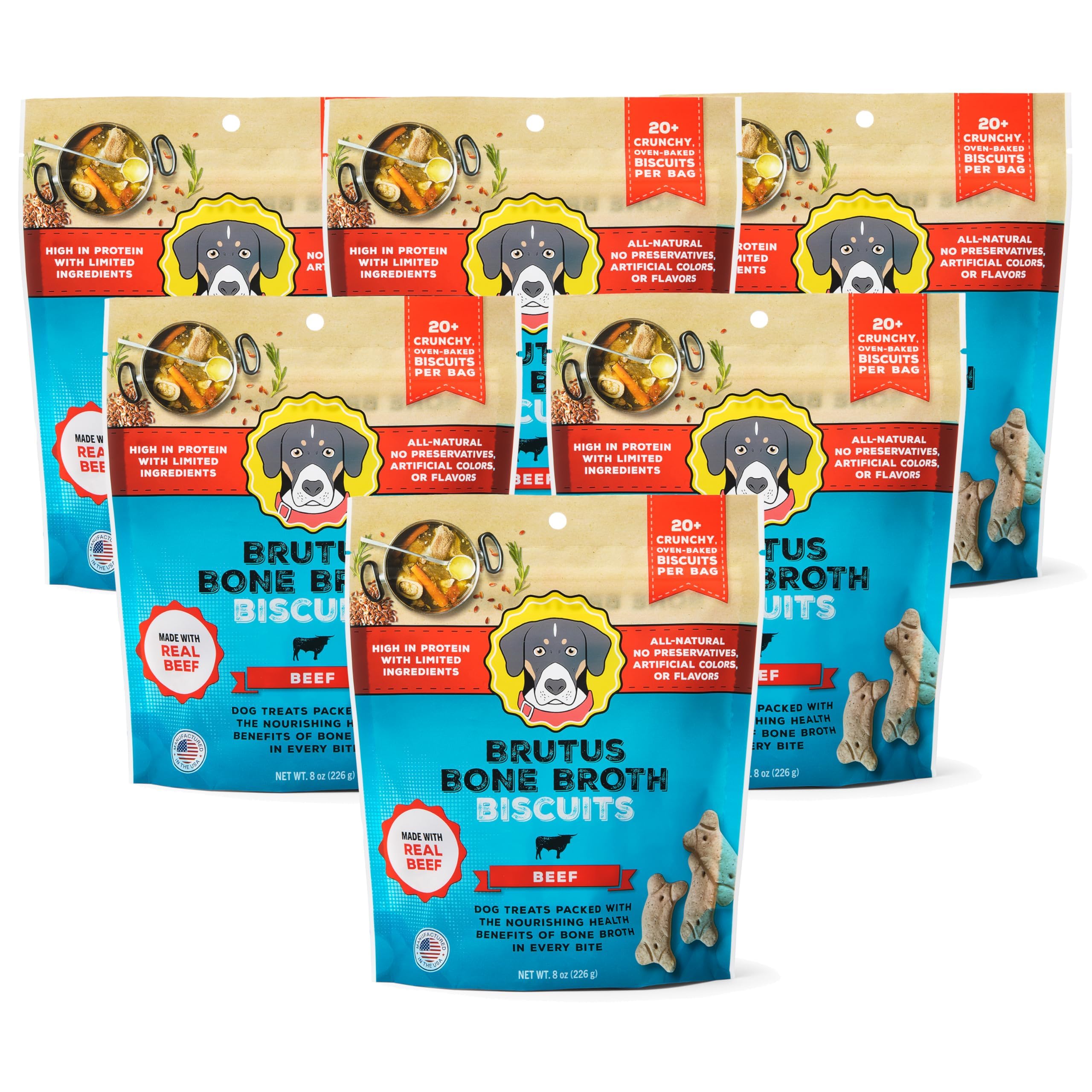 Brutus biscuits au bouillon d'os, emballage clair pour chien.