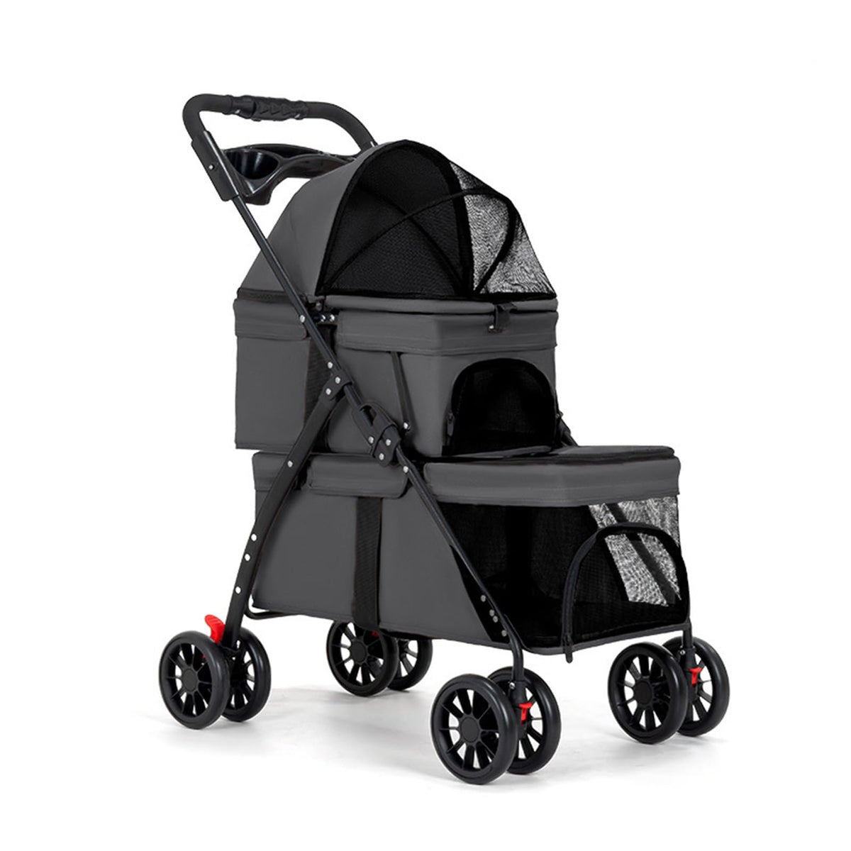 Poussette double BUALR, vue face avant, prête pour deux animaux