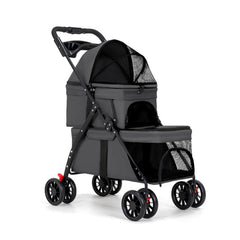 Poussette double BUALR, vue face avant, prête pour deux animaux