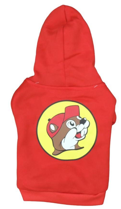 Pull Buc-ees pour chien rouge avec logo castor, confort et chaleur au quotidien.