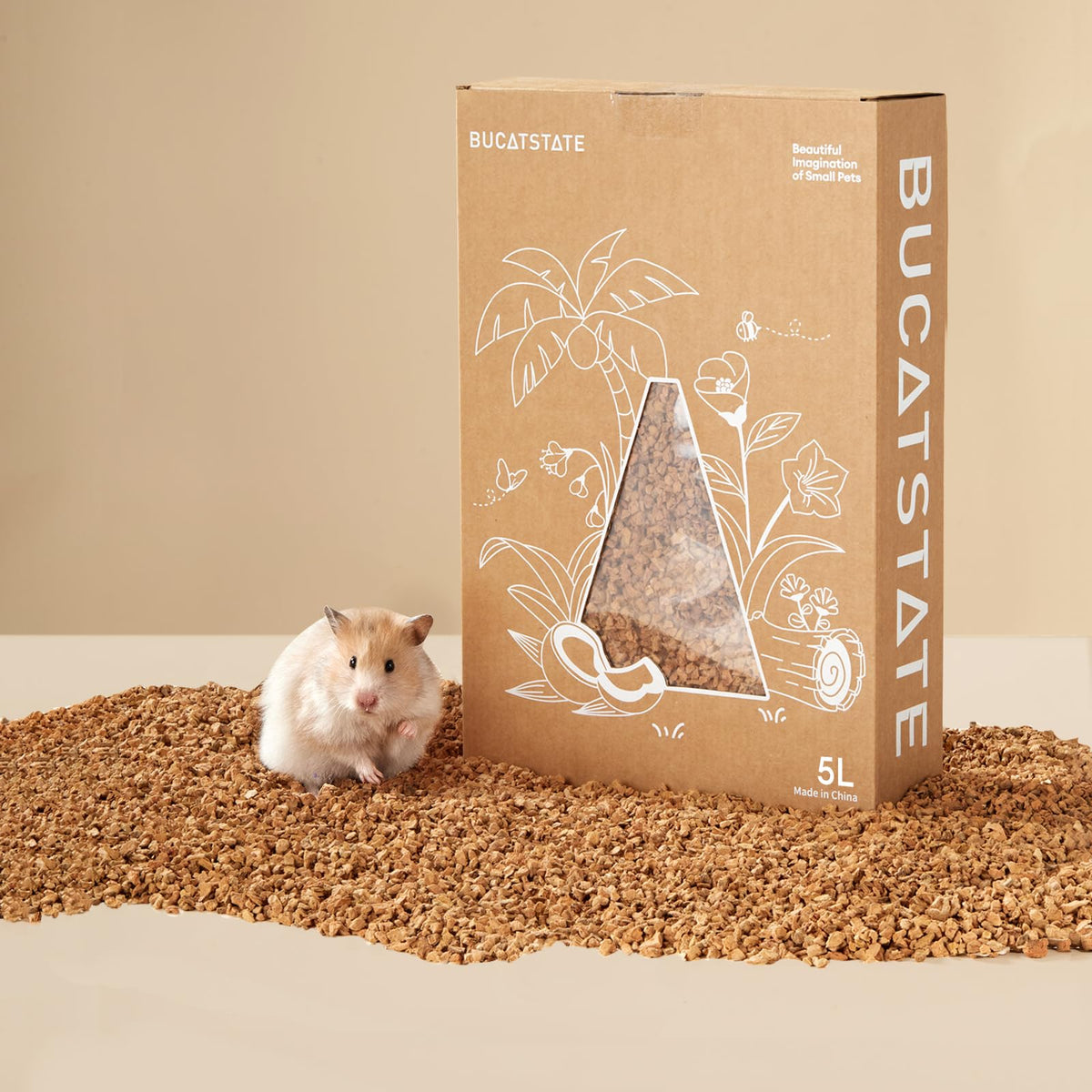 BUCATSTATE litière liège 5L – texture naturelle pour hamster, habitat plus sain et propre.