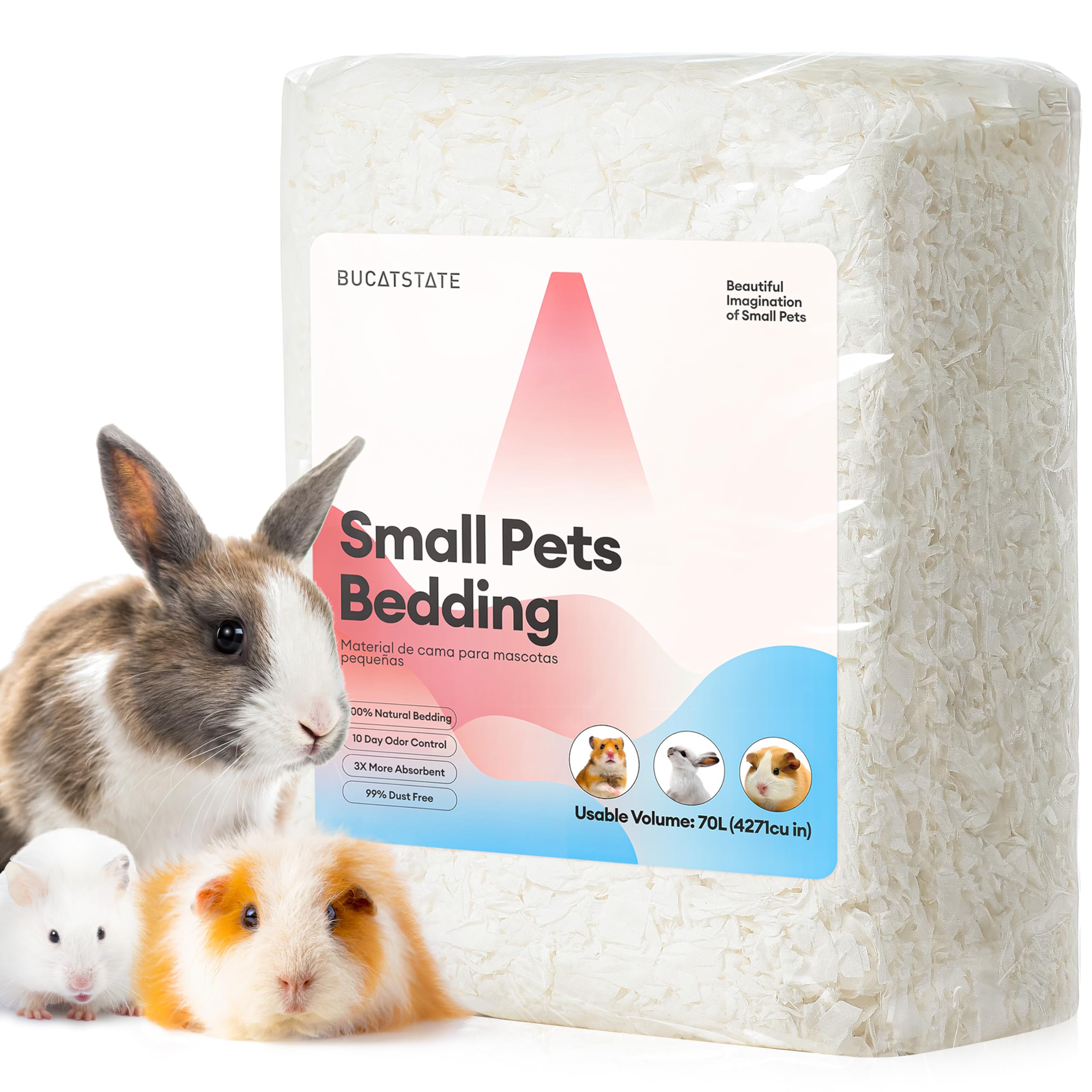 BUCATSTATE Litière Papier Petits Animaux 70L prête à s'étendre pour un habitat spacieux.