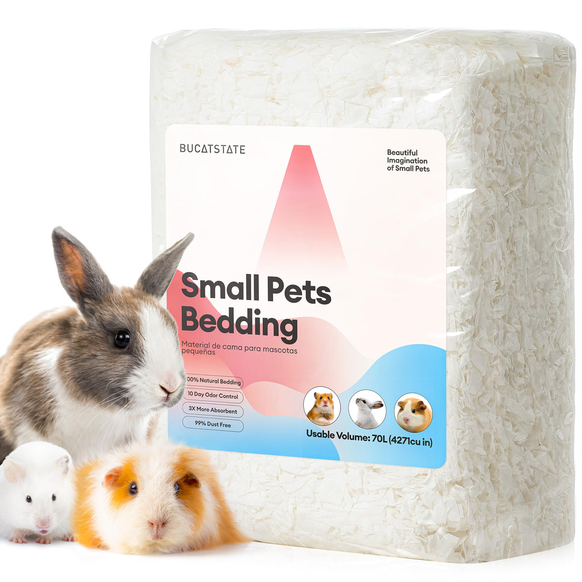 BUCATSTATE Litière Papier Petits Animaux 70L prête à s'étendre pour un habitat spacieux.