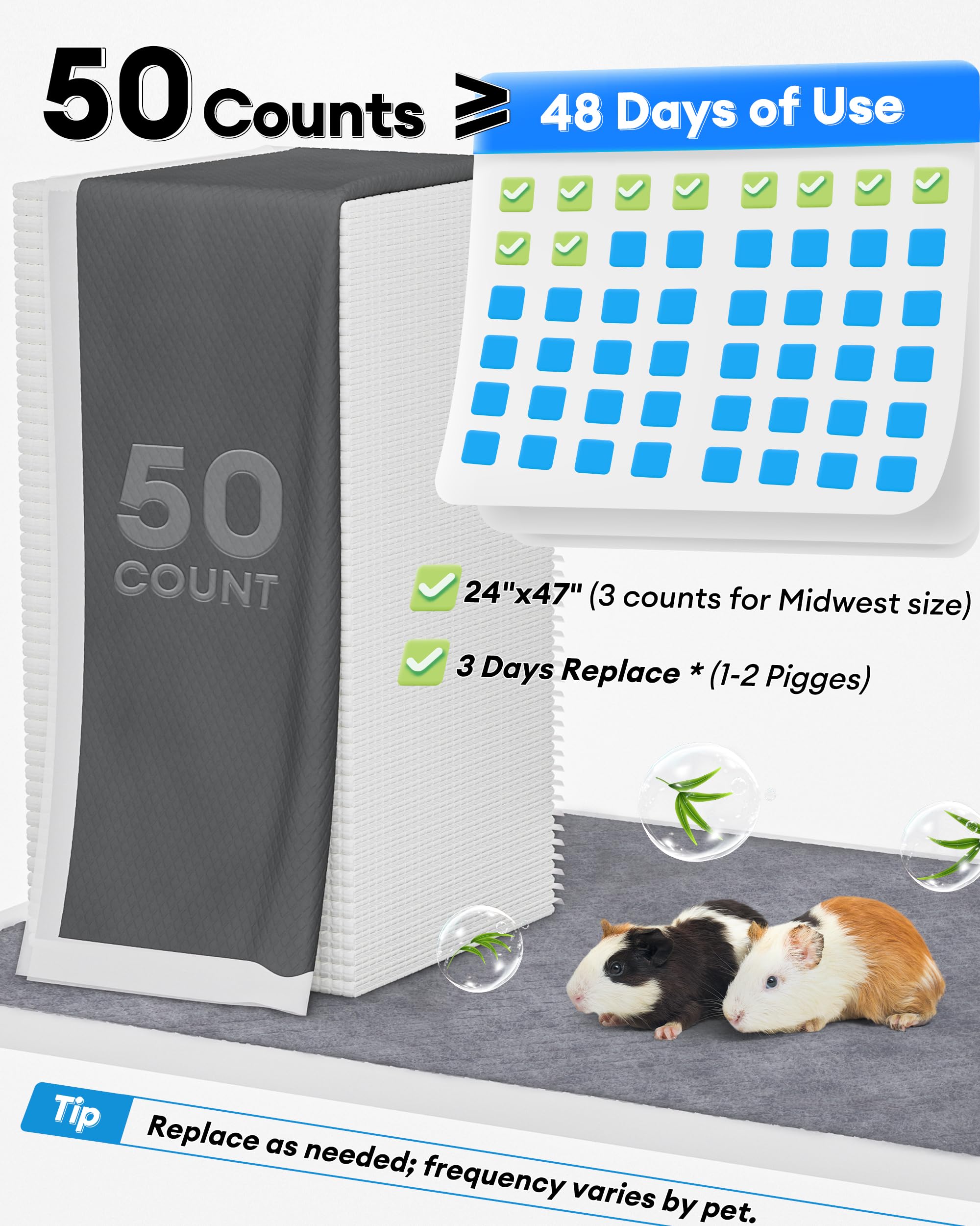 Bucatstate paquet 50 tapis jetables pour cage durable.