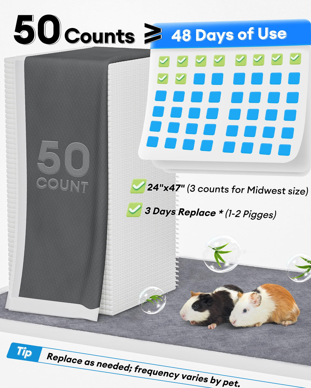 Bucatstate paquet 50 tapis jetables pour cage durable.