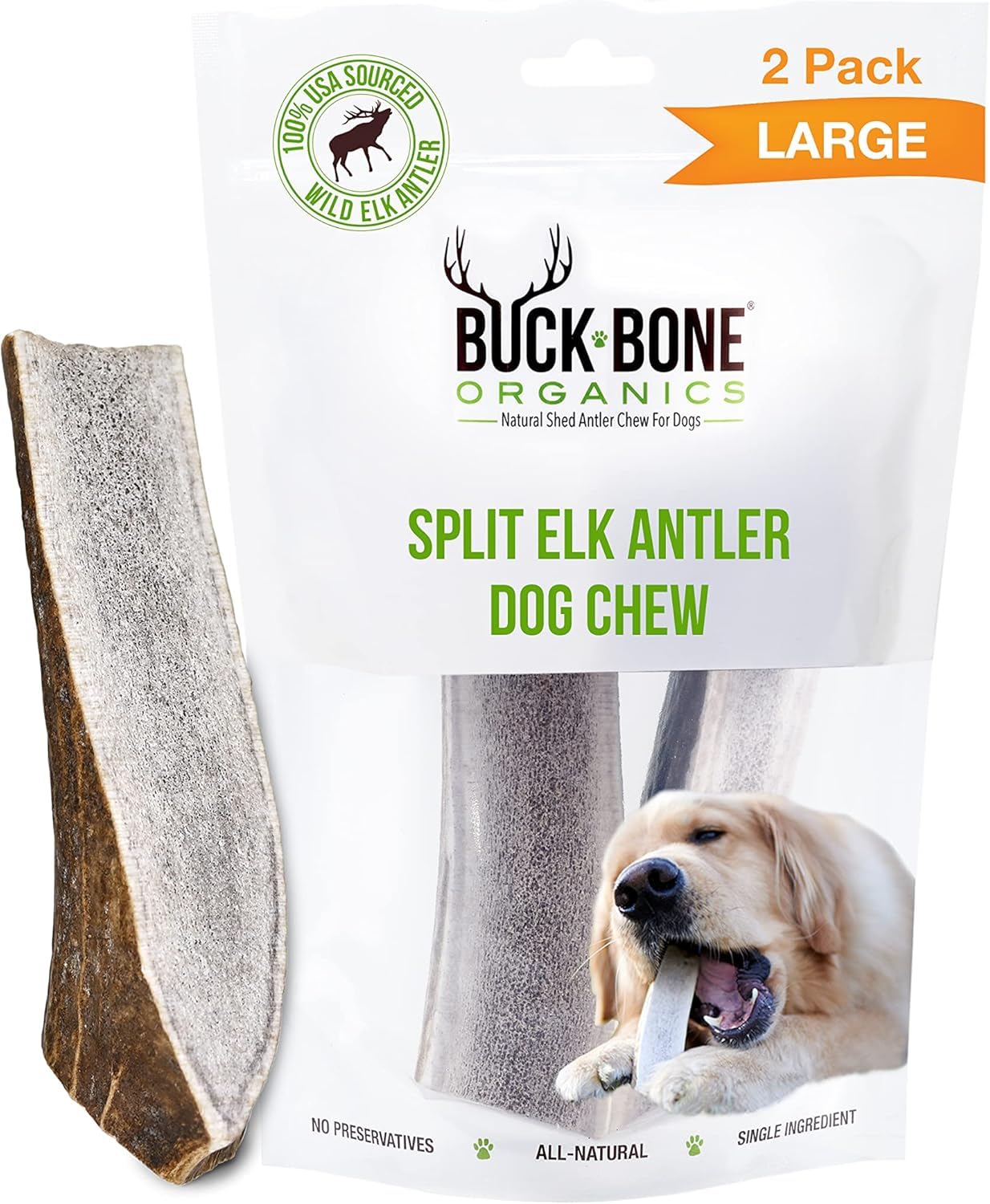 Buck Bone Organics corne d'élan, gros morceau idéal pour mâcher longtemps