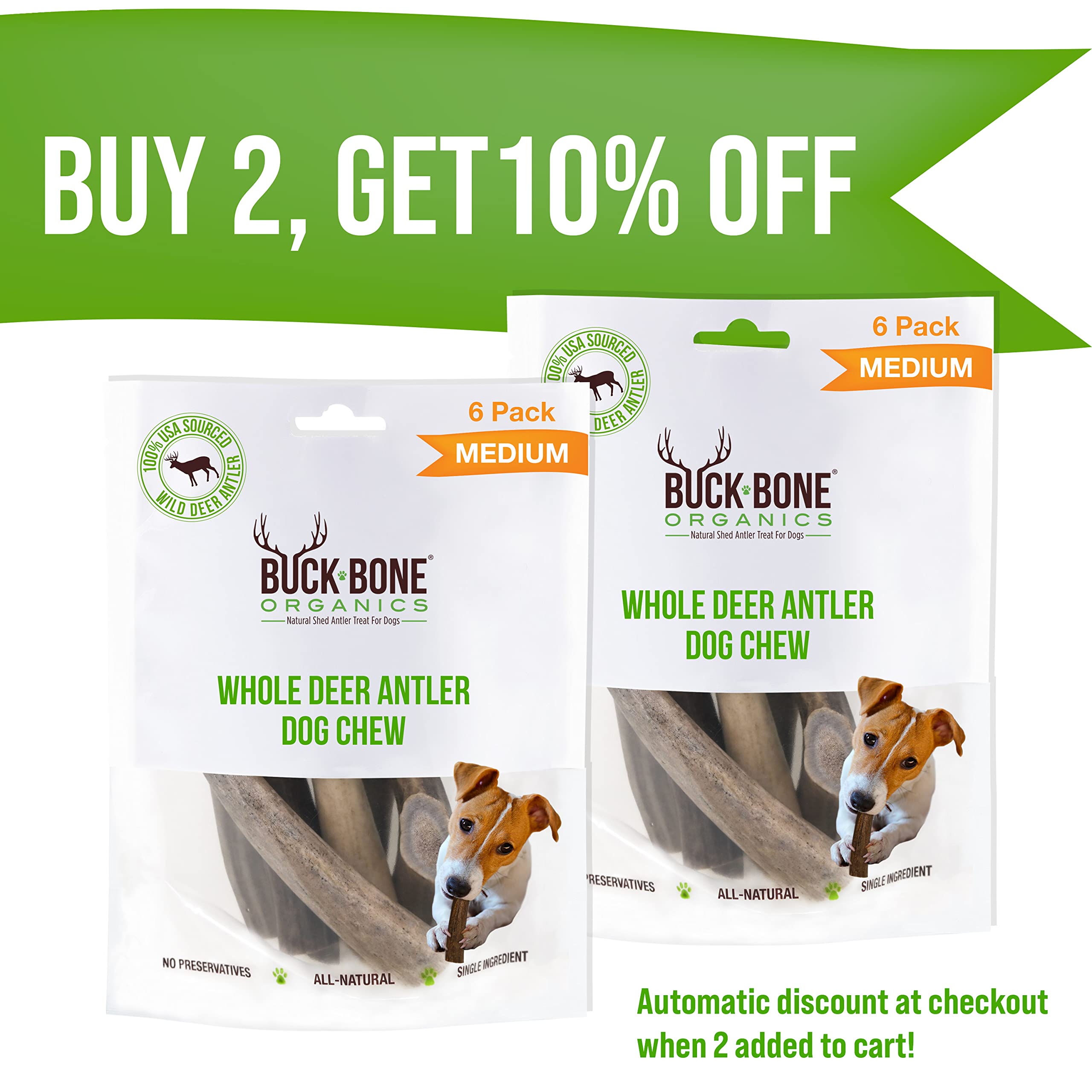 Buck Bone Organics: morceau de corne de cerf prêt à mâcher, durable.