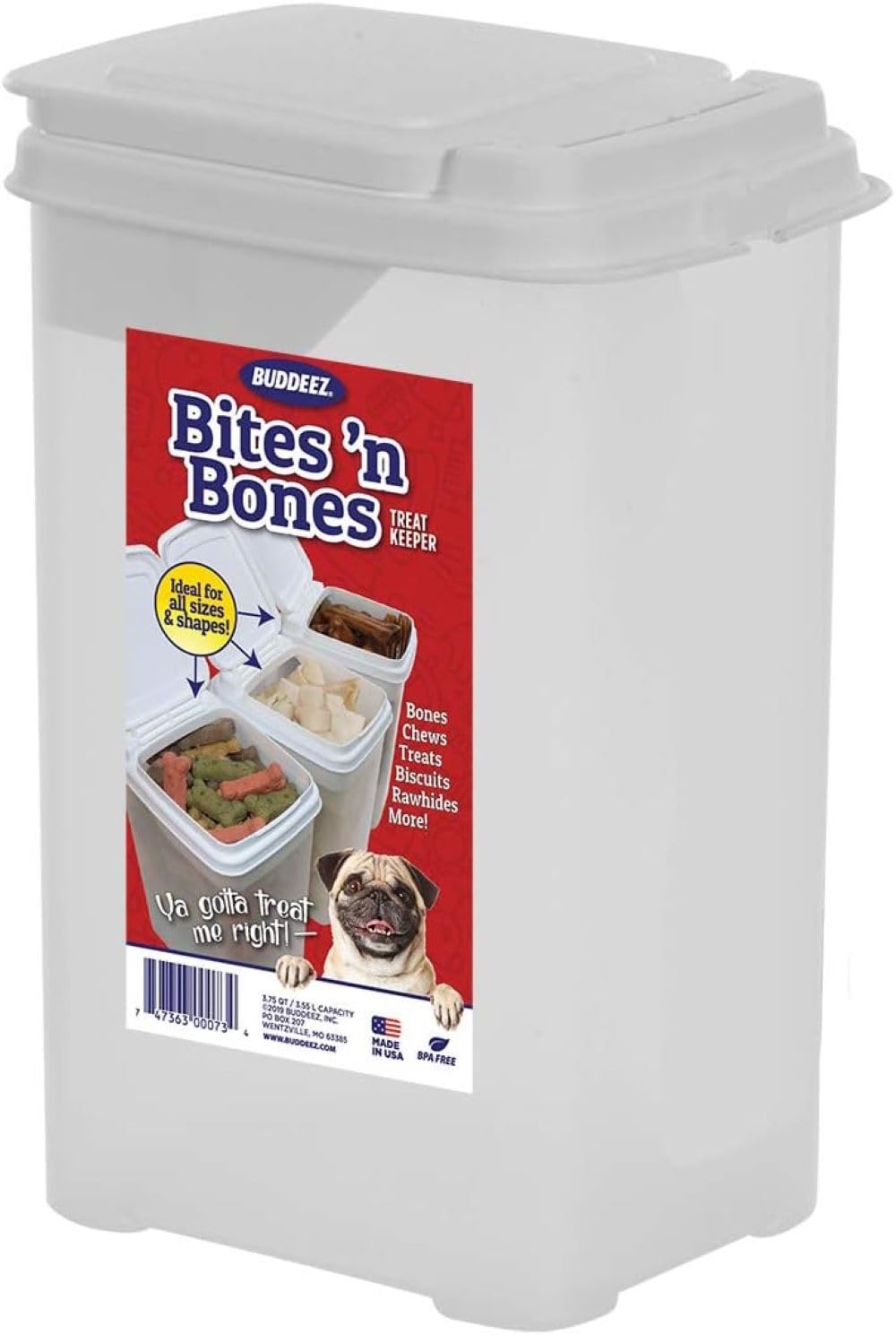 Buddeez Conteneur Gourmet 3-5 Quart, fermé et étanche, pour friandises chiens et chats.