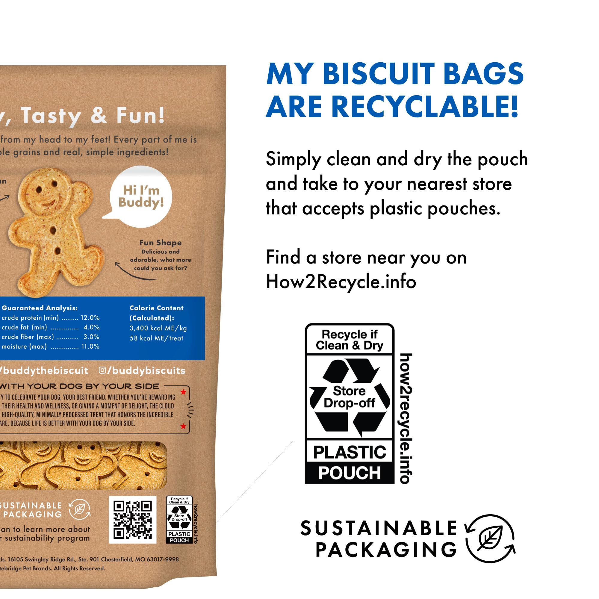Fabriqué aux États-Unis, Buddy Biscuits avec ingrédients choisis.