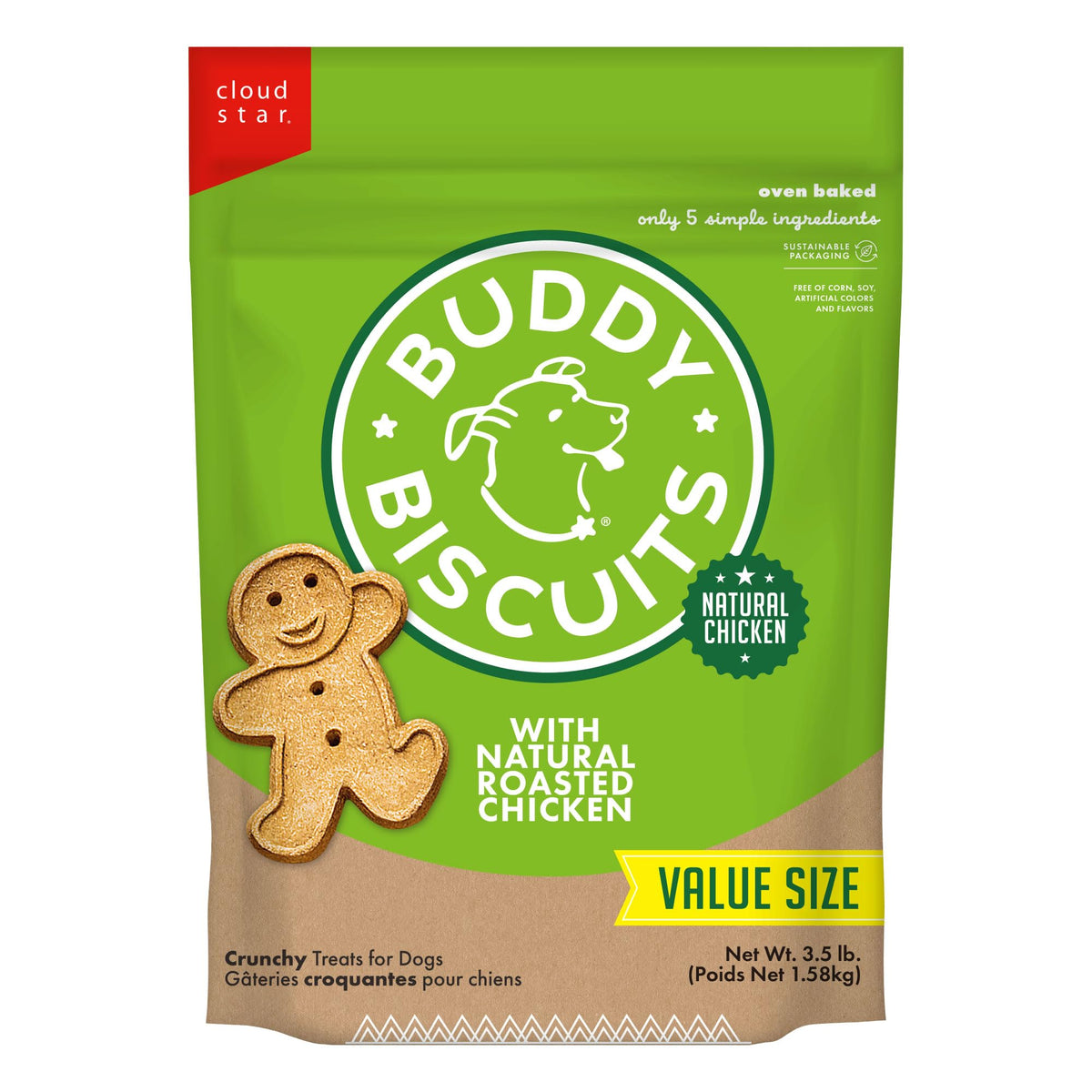 Buddy Biscuits sac 3,5 lb friandises croustillantes au poulet rôti pour chiens