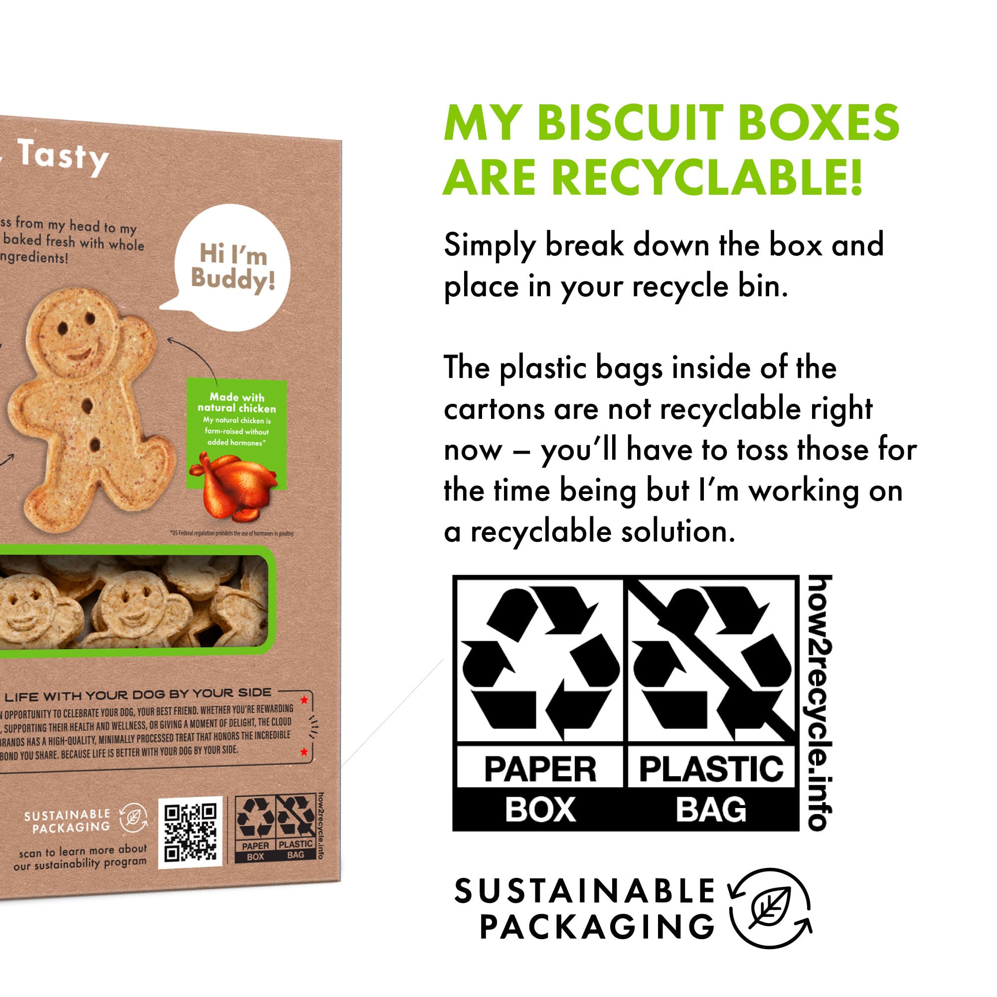 Buddy Biscuits: sans maïs et sans soja, option sans additifs artificiels.