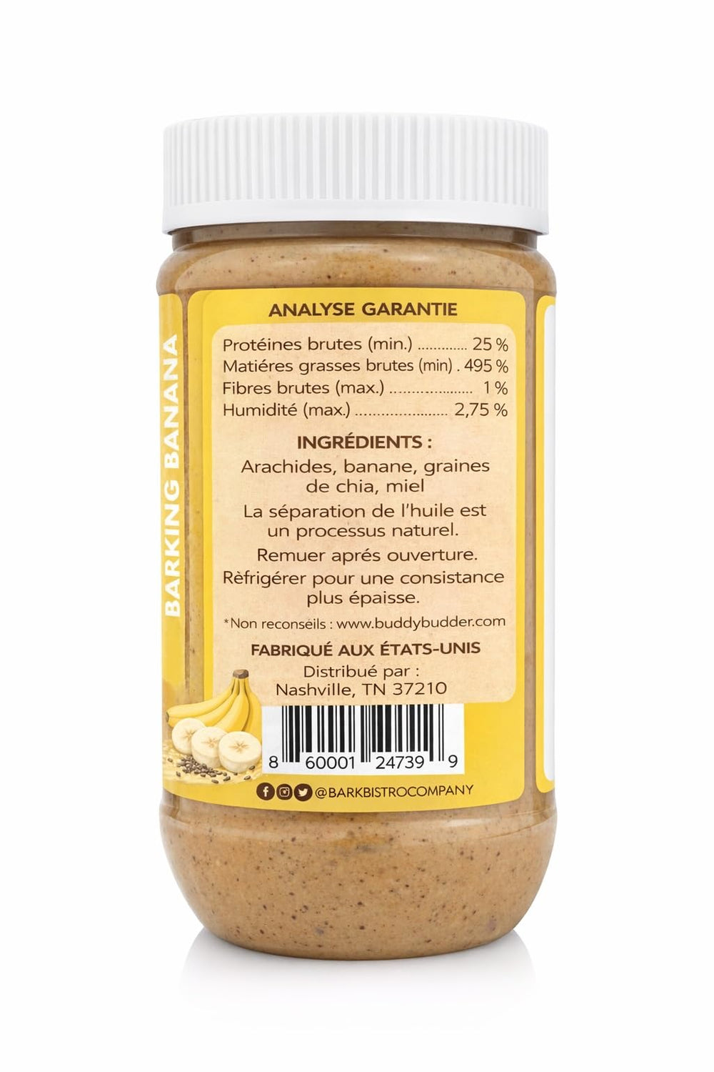 Texture crèmeuse Barkin' Banana prête à être étalée et récompense agréable.