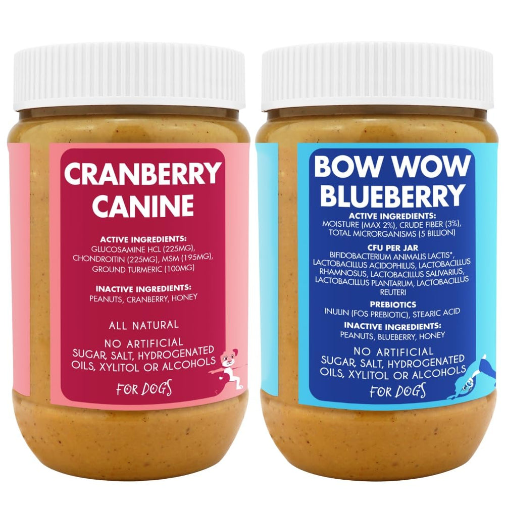 Buddy Budder Cranberry Canine : bocal rouge, glucosamine et curcuma pour les articulations.