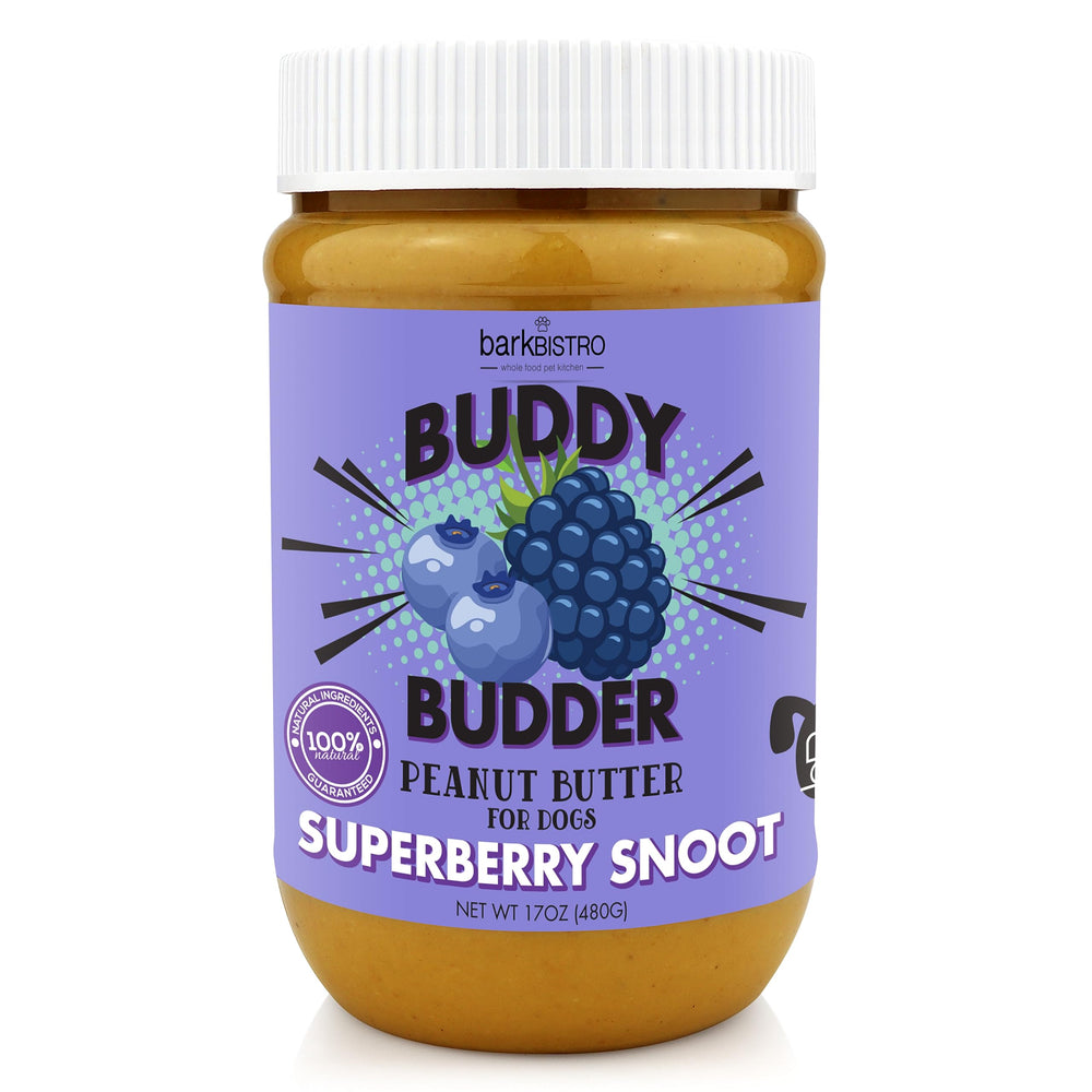 Pot Buddy Budder Superberry Snoot, beurre de cacahuètes naturel pour chien.