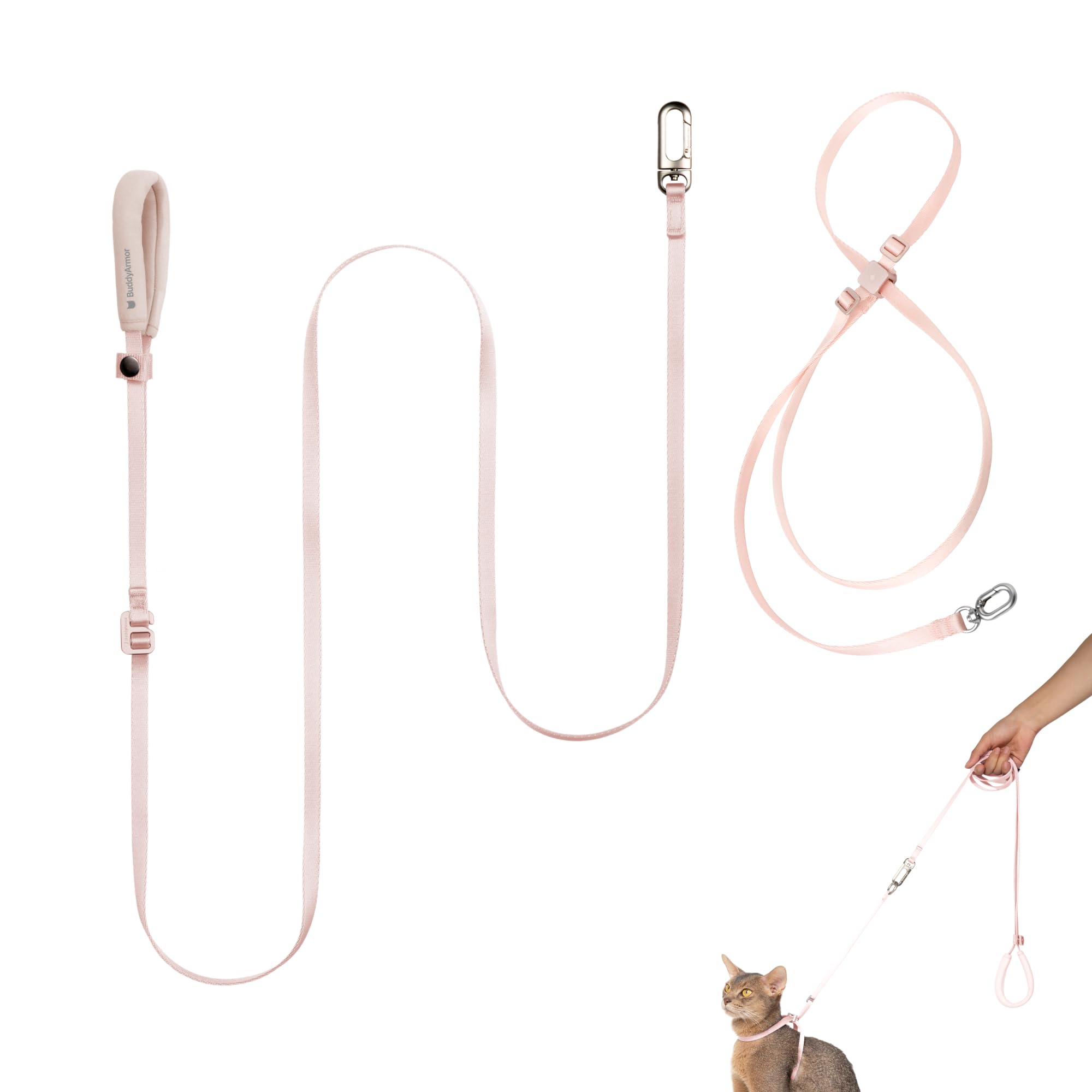 BuddyArmor chat-harnais rose pale pour promenades confortables et sans fuite.